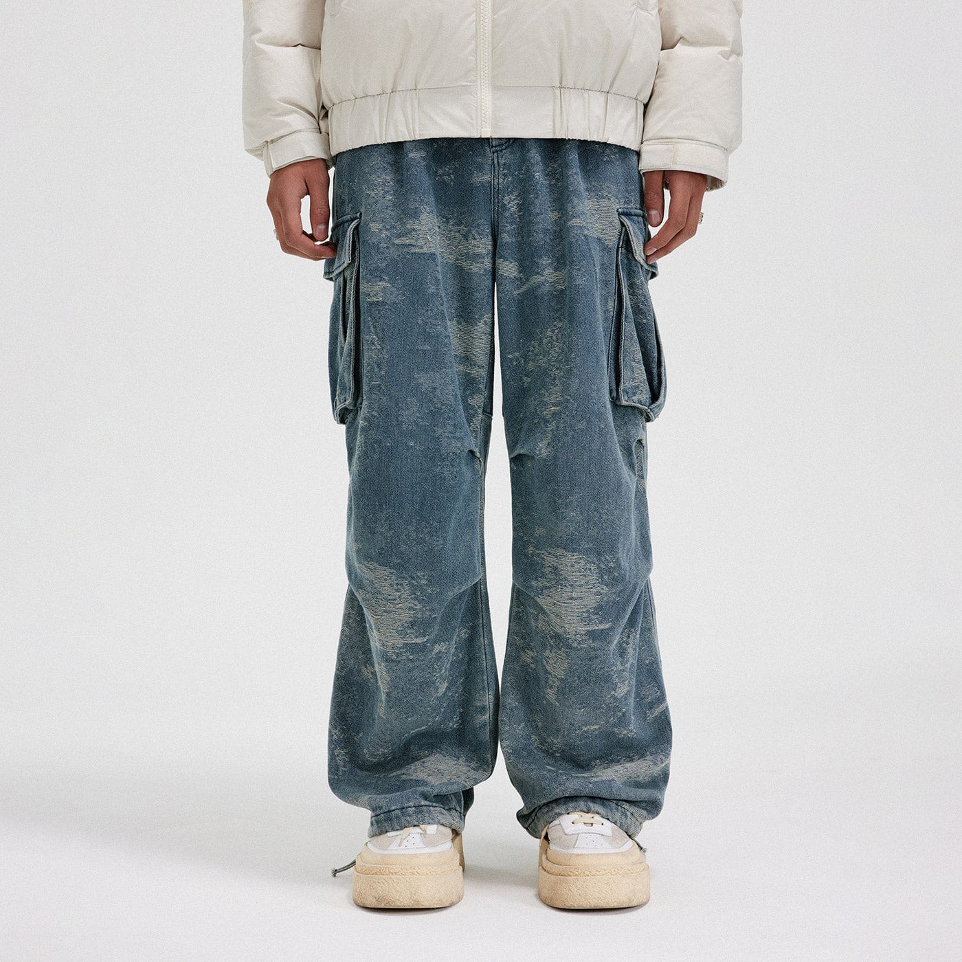 BONELESS Washed Frayed Crinkled Baggy Jeans, premium urban and streetwear designers apparel on PROJECTISR.com, BONELESS