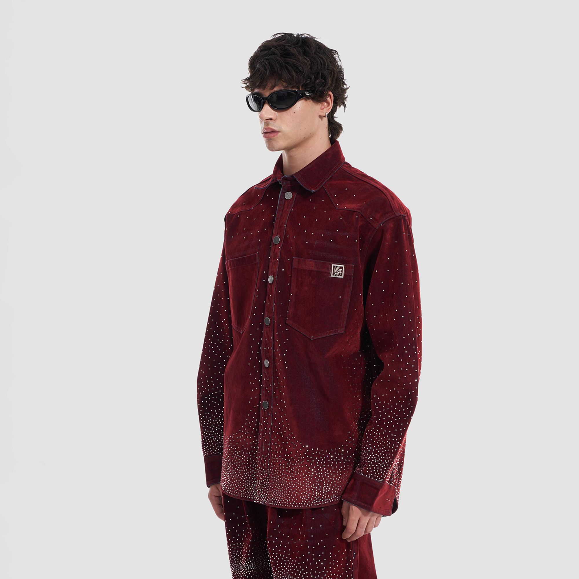 VANN VALRENCE Diamond-Studded Velvet Shirt Jacket