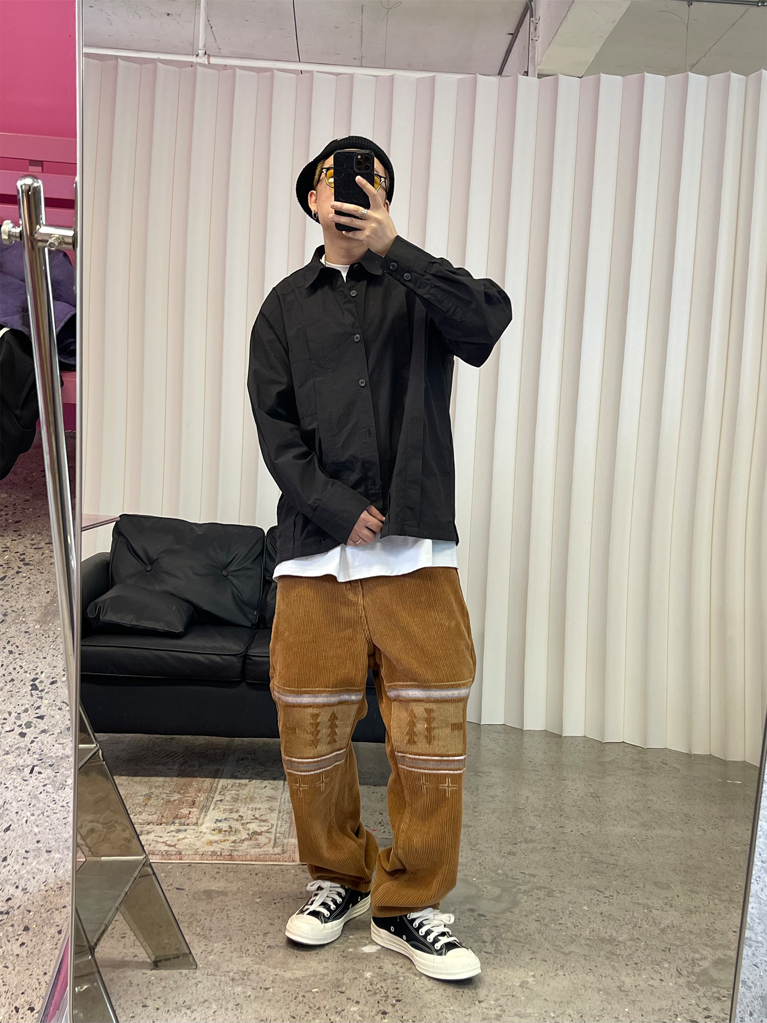 ME DA IGUAL Embroidered Corduroy Straight-Leg Pants