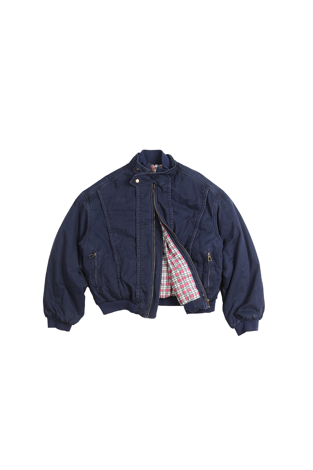 TRECLUB Check-Lined Mock-Neck Puffer Jacket
