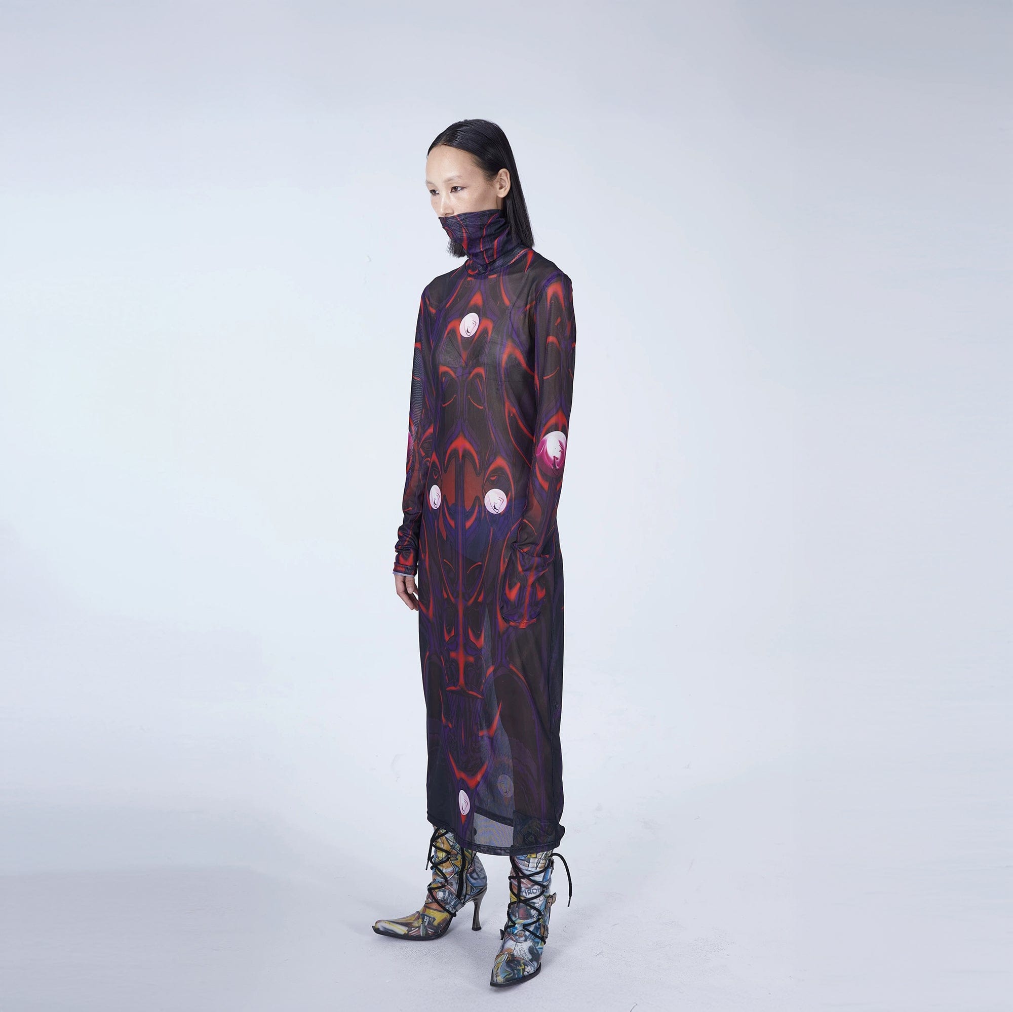 EMBRYO Abstract Mesh Logo Full-print One Piece Dress EMBRYO Abstract Mesh Logo Full-print One Piece Dress