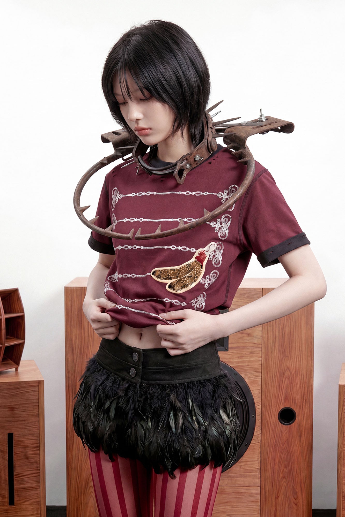 NOTHINGNESS WORLD Distressed Military Braid Graphic T-Shirt