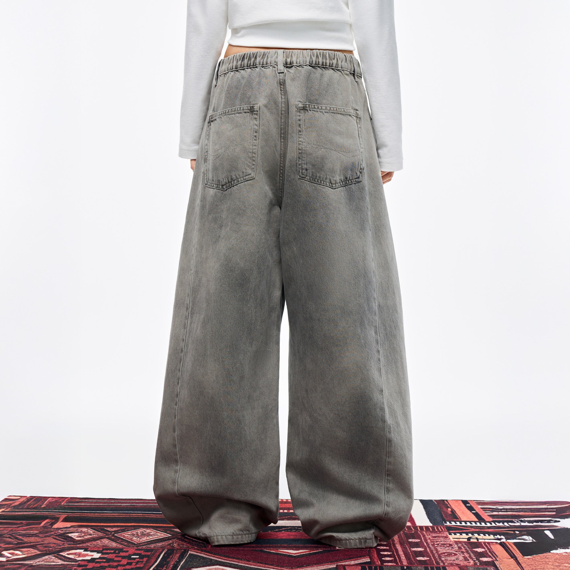 OVERLAPS Washed Drawstring Wide-Leg Jeans, premium urban and streetwear designers apparel on PROJECTISR.com, OVERLAPS