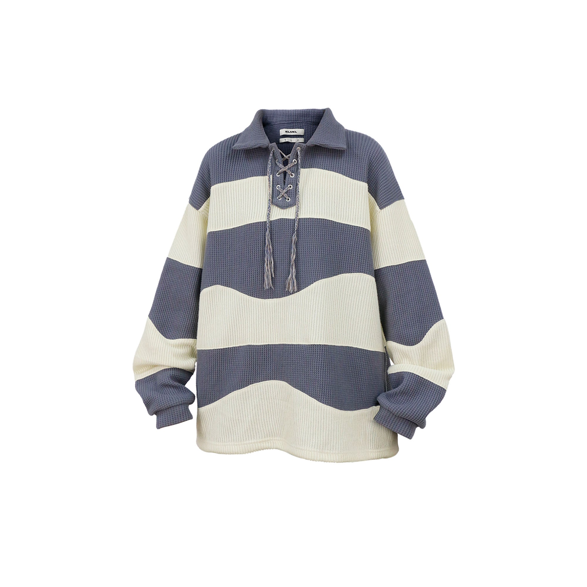 RELABEL Waffle-Knit Stripe Lace-Up Sweatshirt, premium urban and streetwear designers apparel on PROJECTISR.com, RELABEL