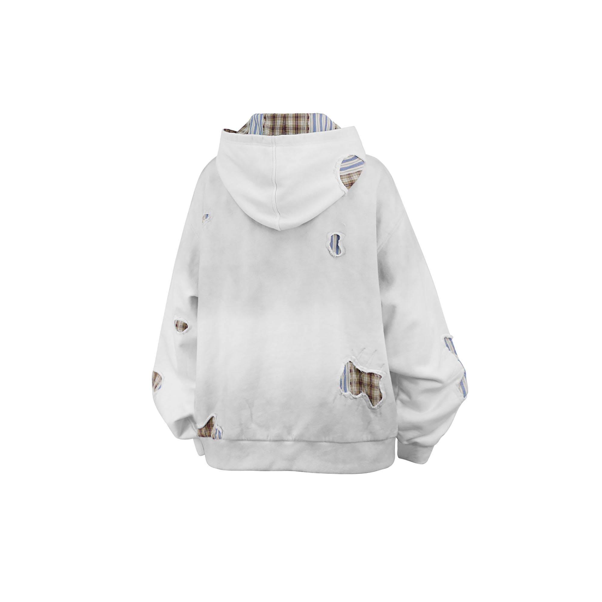 RELABEL Distressed Plaid Cut-Out Layered Hooded Jacket, premium urban and streetwear designers apparel on PROJECTISR.com, RELABEL