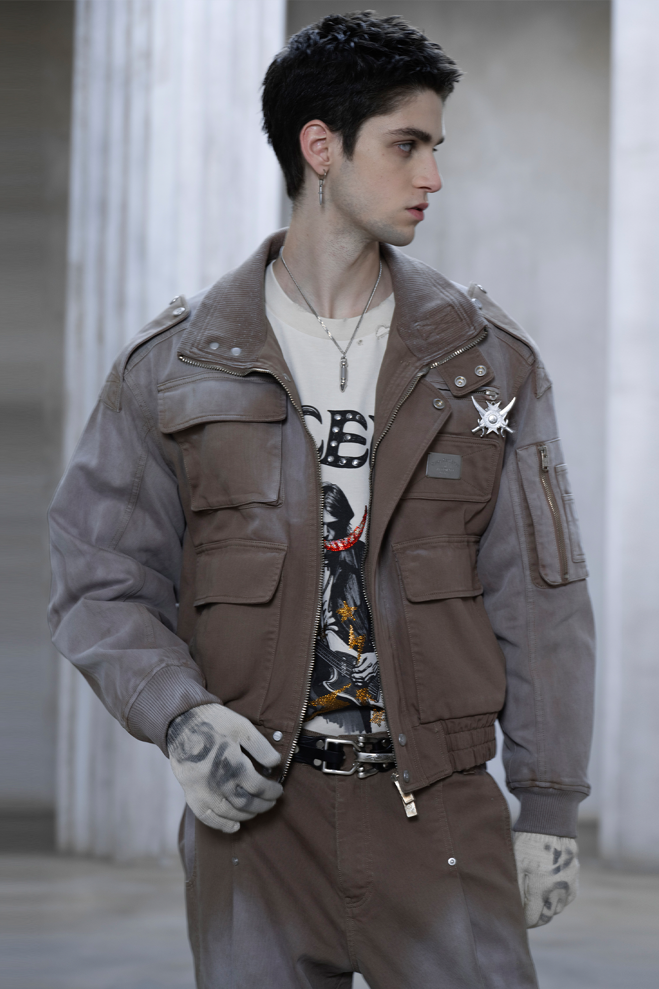 FACEONLAB Washed Multi-Pocket Utility Jacket