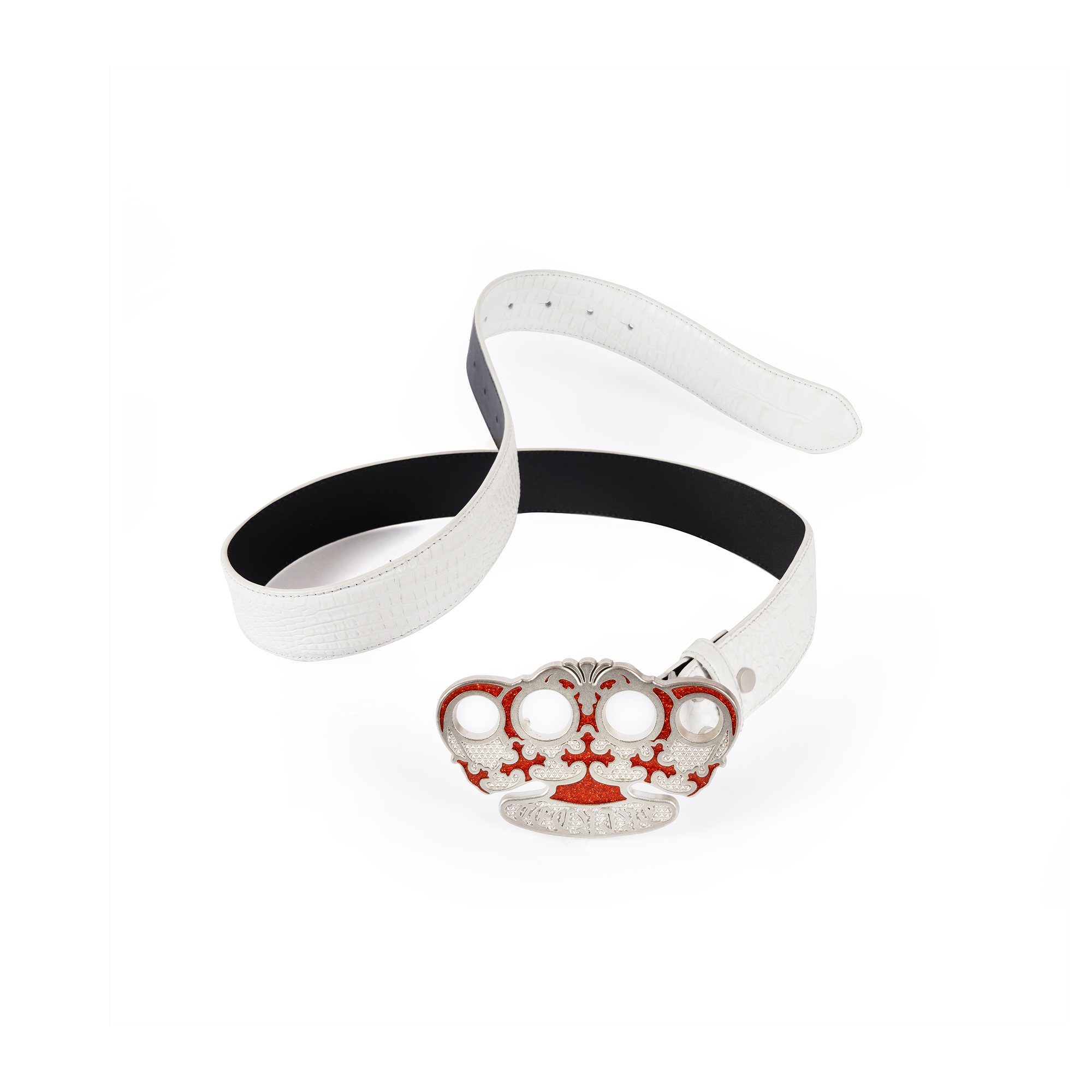 TECNINEGROUP Knuckle Crown Glitter Croc Leather Belt