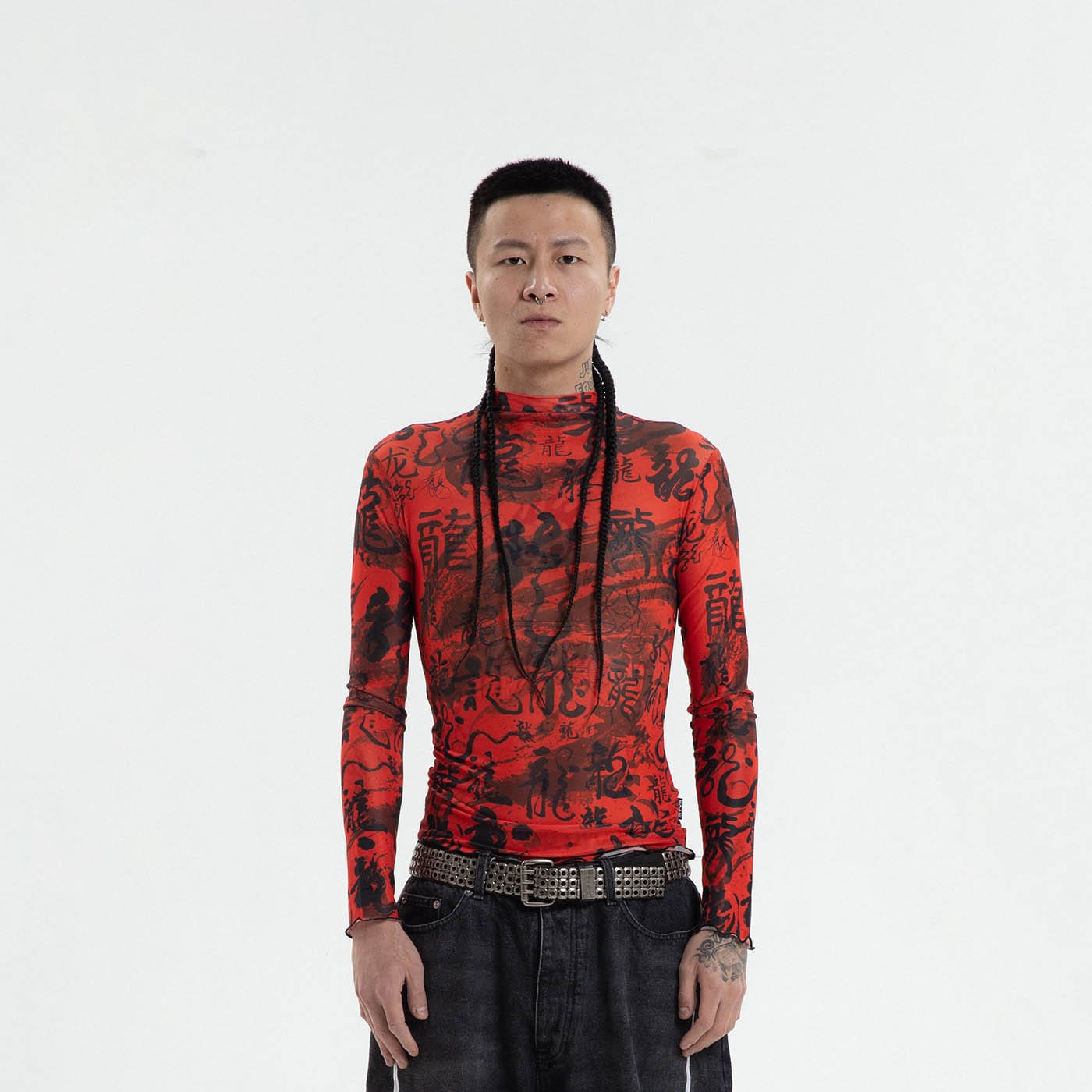 RTVG Calligraphy Full-Print Turtleneck Slim L/S Tee, premium urban and streetwear designers apparel on PROJECTISR.com, RTVG