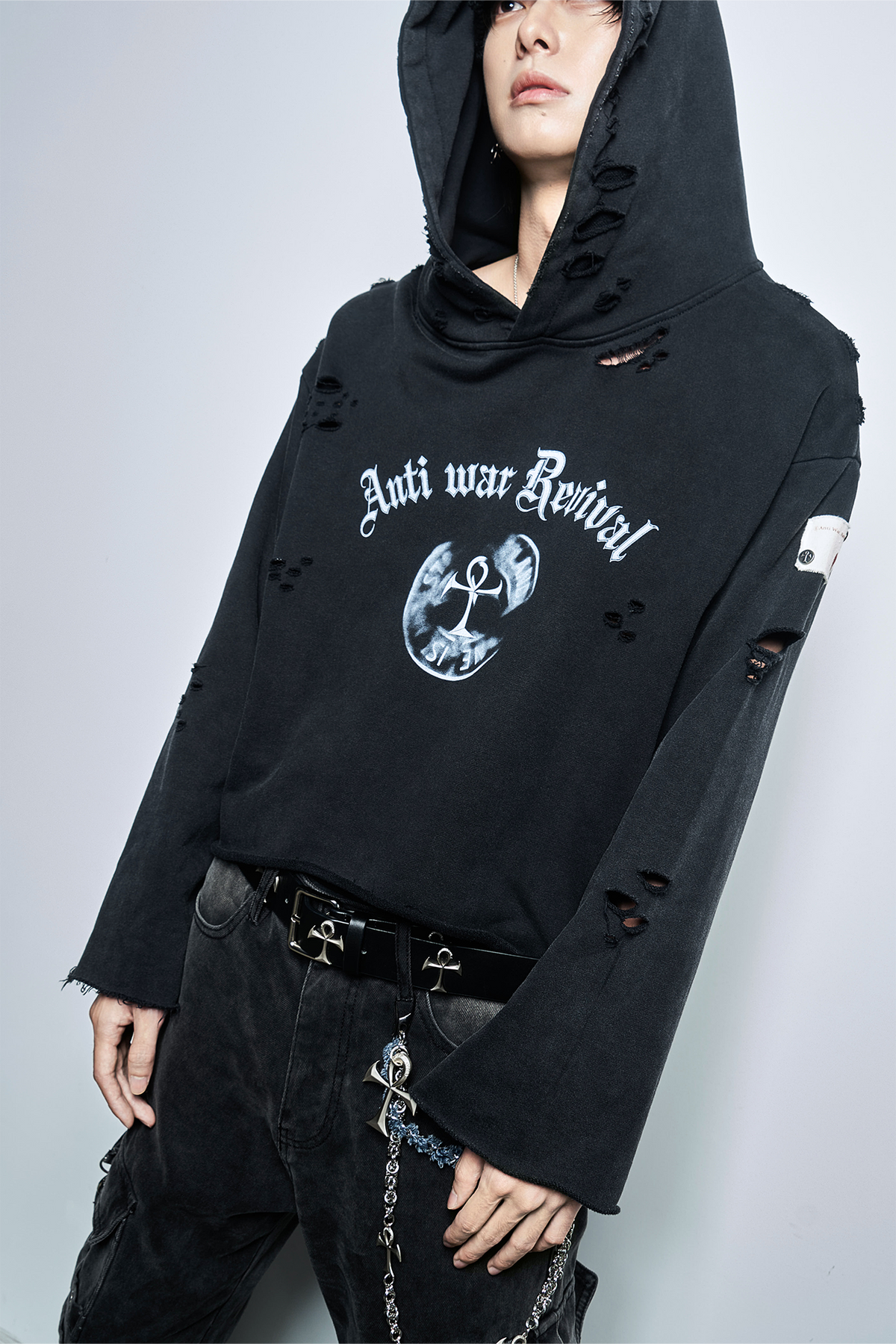 ANTI WAR REVIVAL Badge Graphic Oversized Hoodie