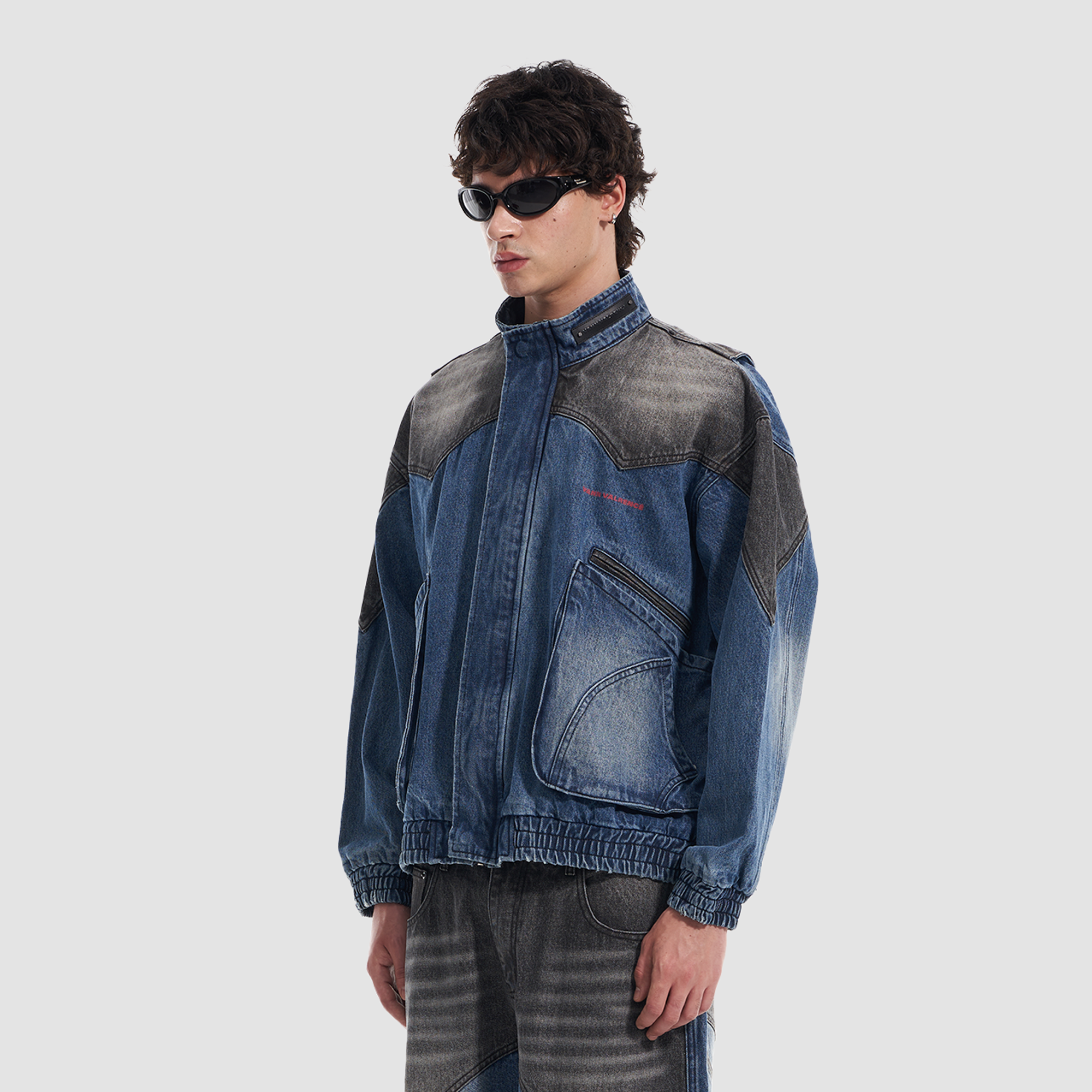 VANN VALRENCE Faded-Wash Paneled Denim Jacket