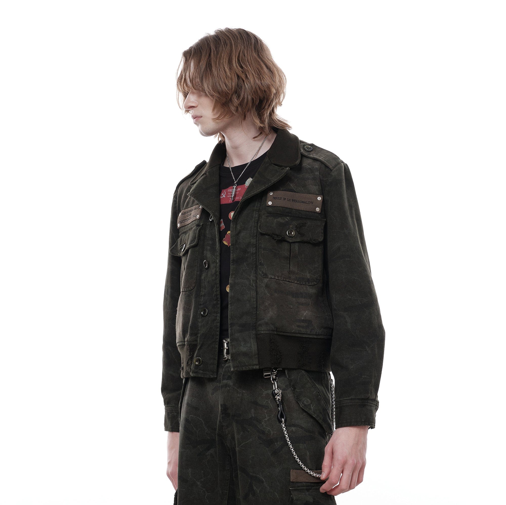 FACEONLAB Distressed P37 Rivet Jacket Army Green