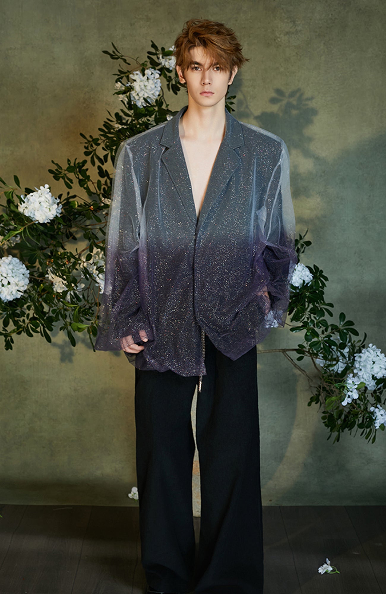 JIECHI Stardust Sheer Gradient Overlay Blazer