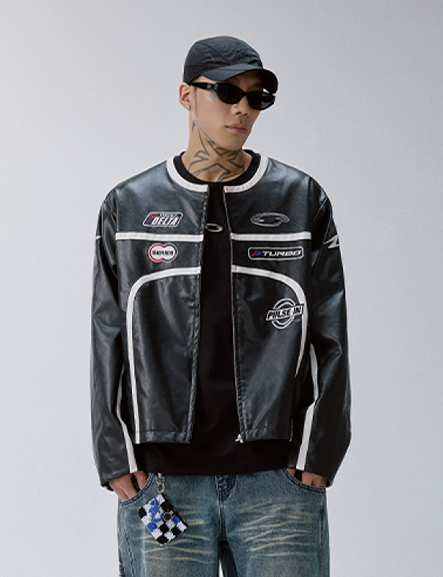 F2CE Racing Patch Contrast Panel PU Moto Jacket