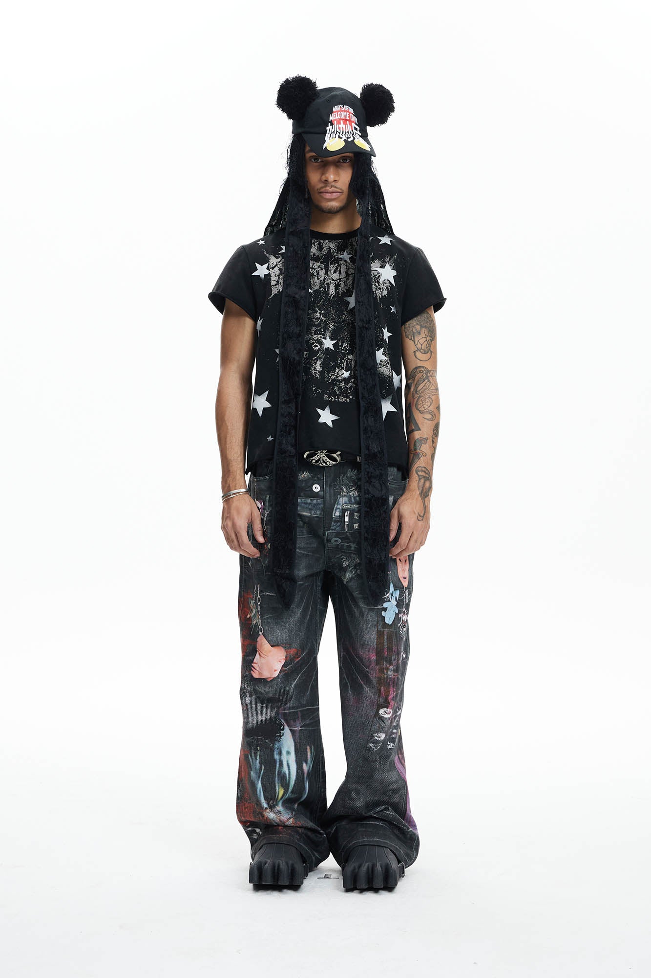 DND4DES Distressed Cyber Virus Flared Jeans