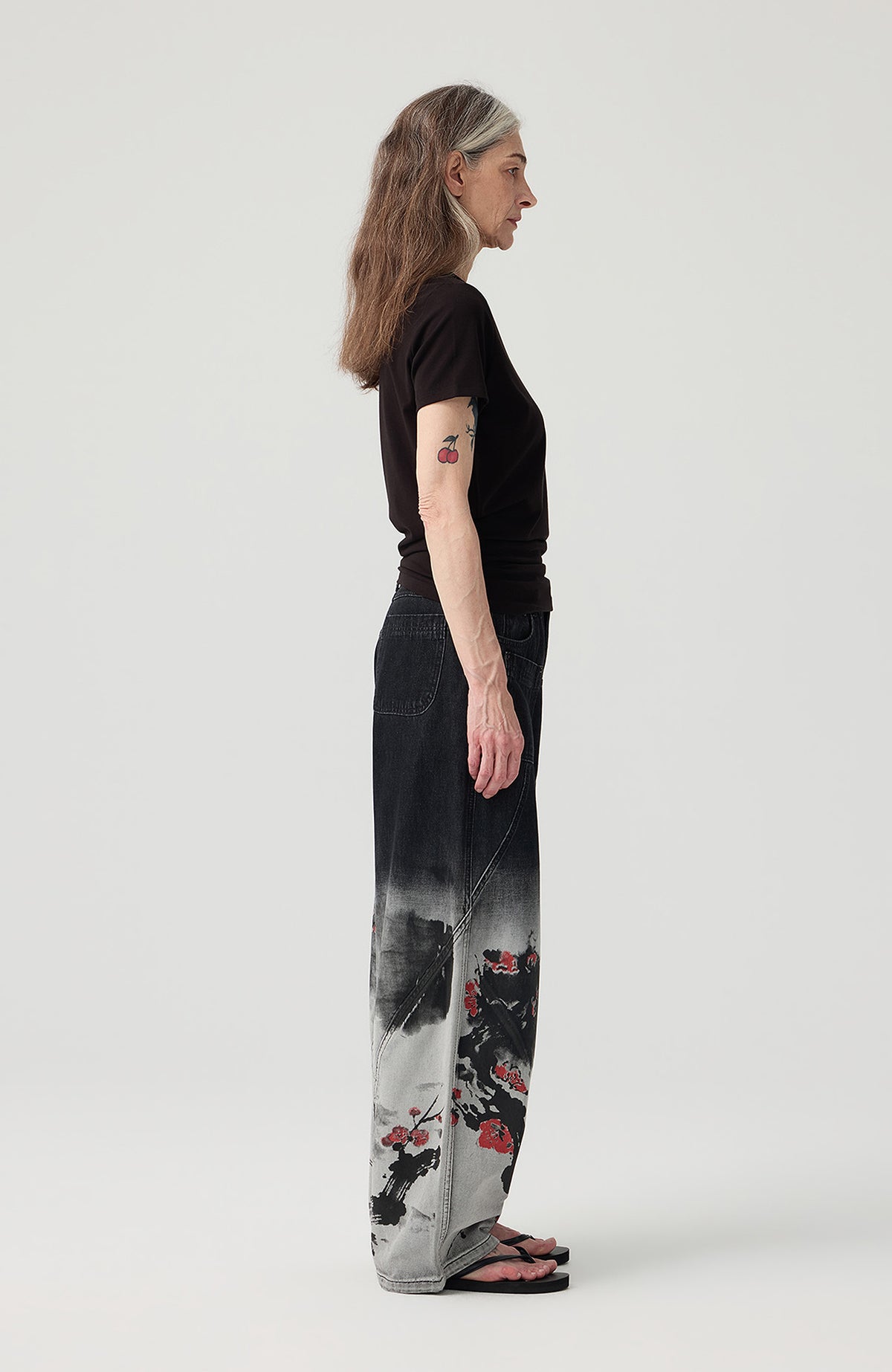 HAHAHA STUDIOS Ink Plum Blossom Washed Wide-Leg Jeans