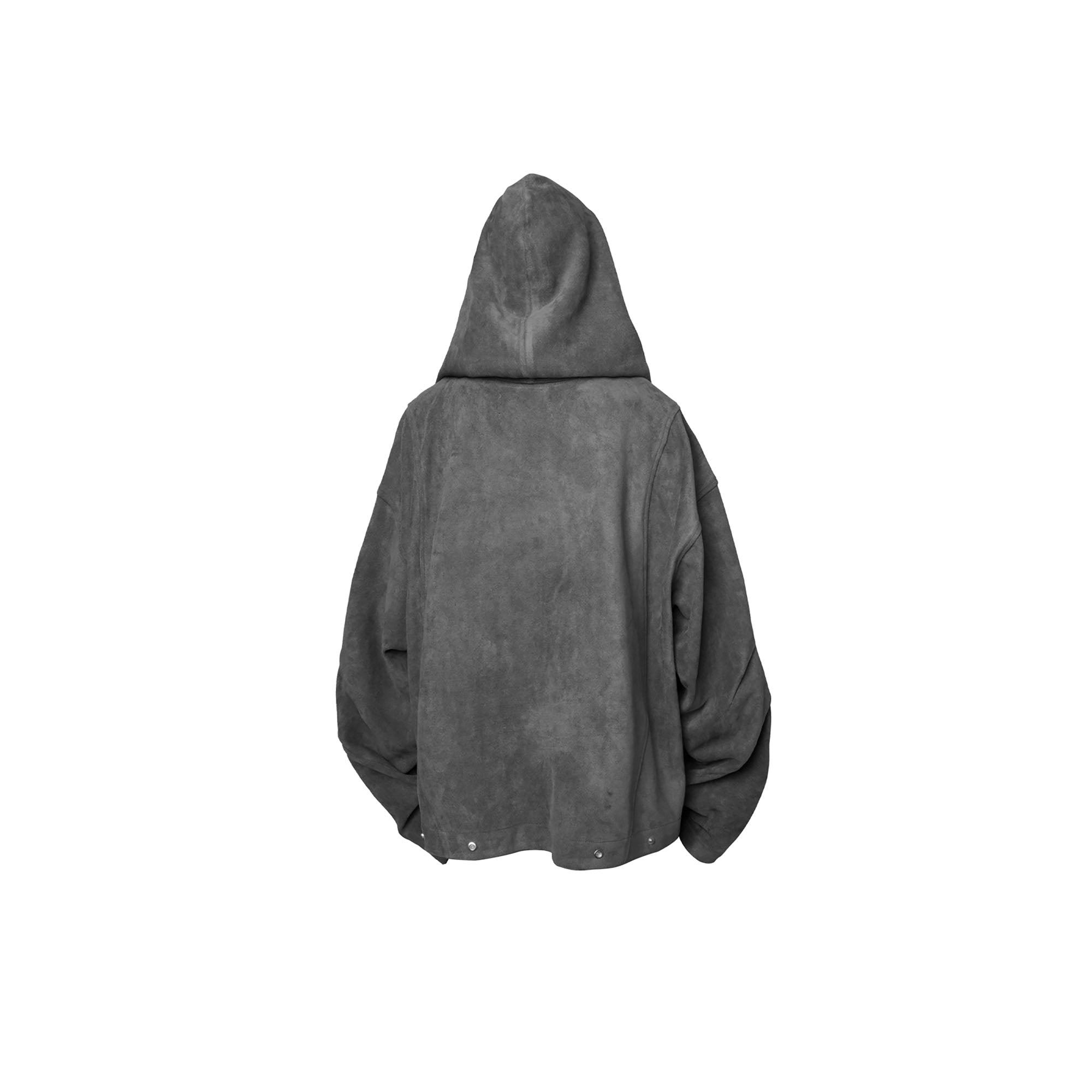RELABEL Asymmetrical-Zip Detachable-Hood Suede Jacket Gray