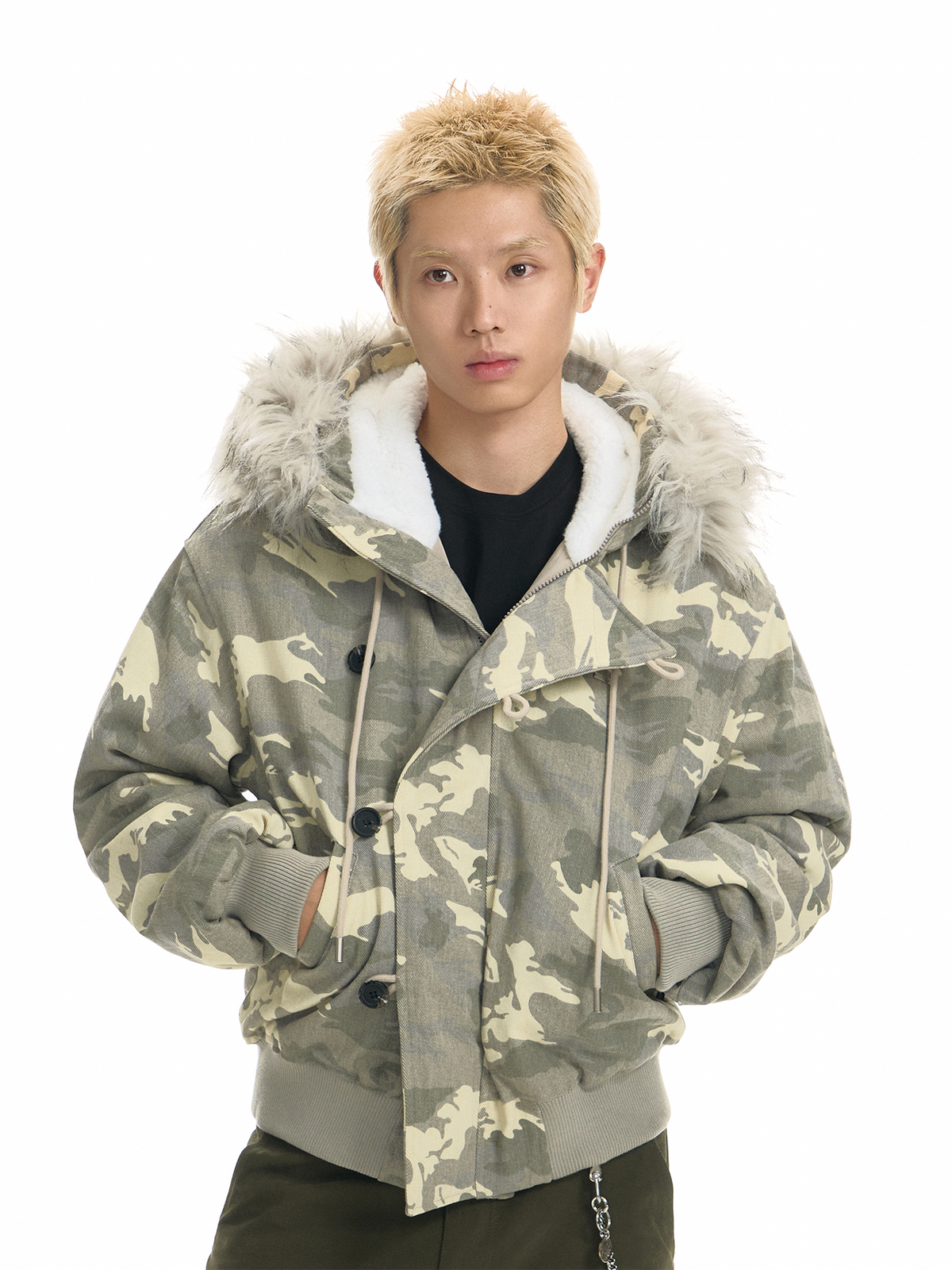 TGNS Detachable Fur-Collar Hooded Padded Parka