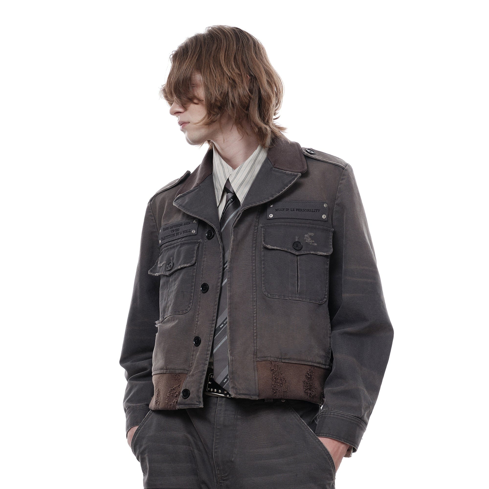 FACEONLAB Distressed P37 Rivet Jacket Grey