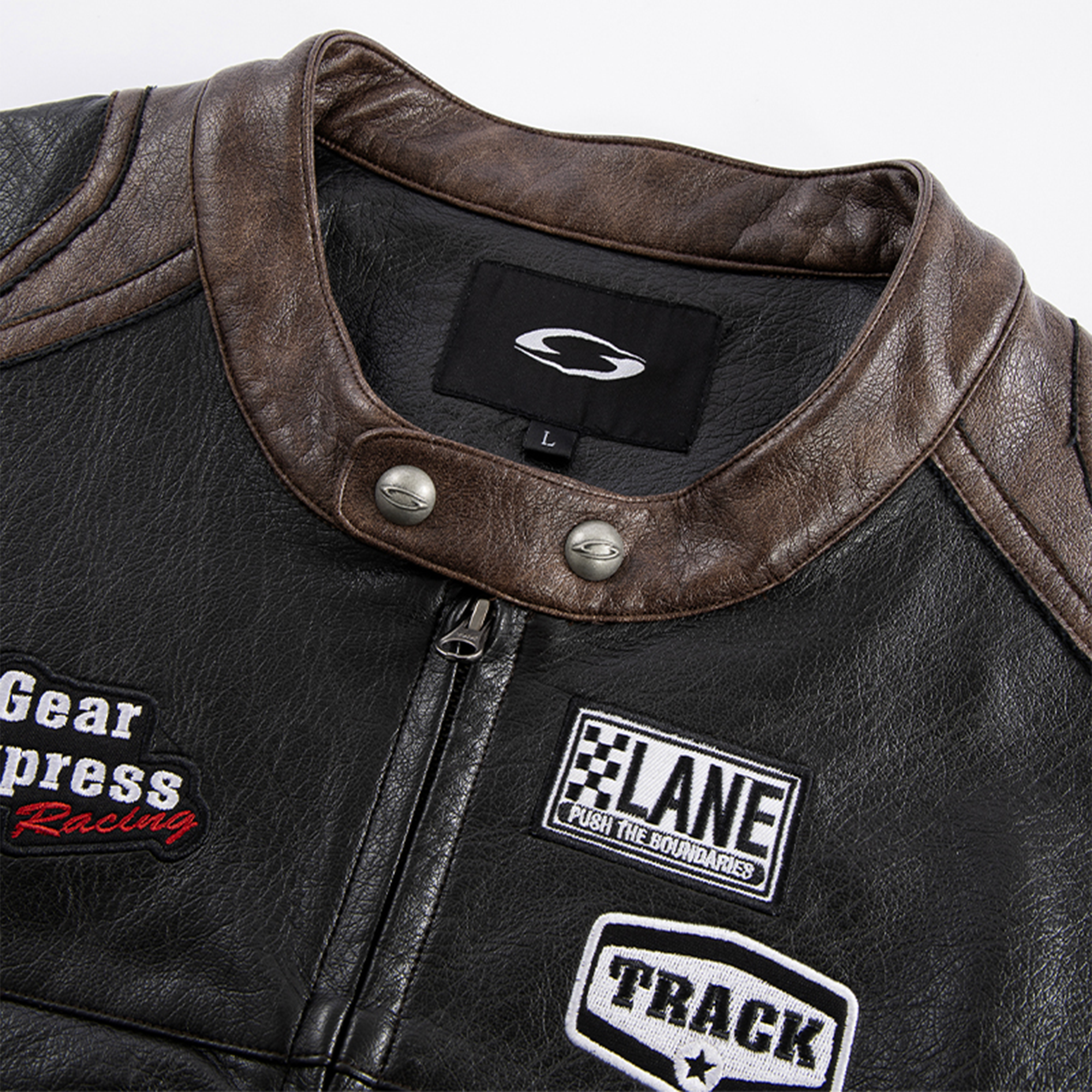 F2CE Retro Embroidered Patch PU Moto Jacket
