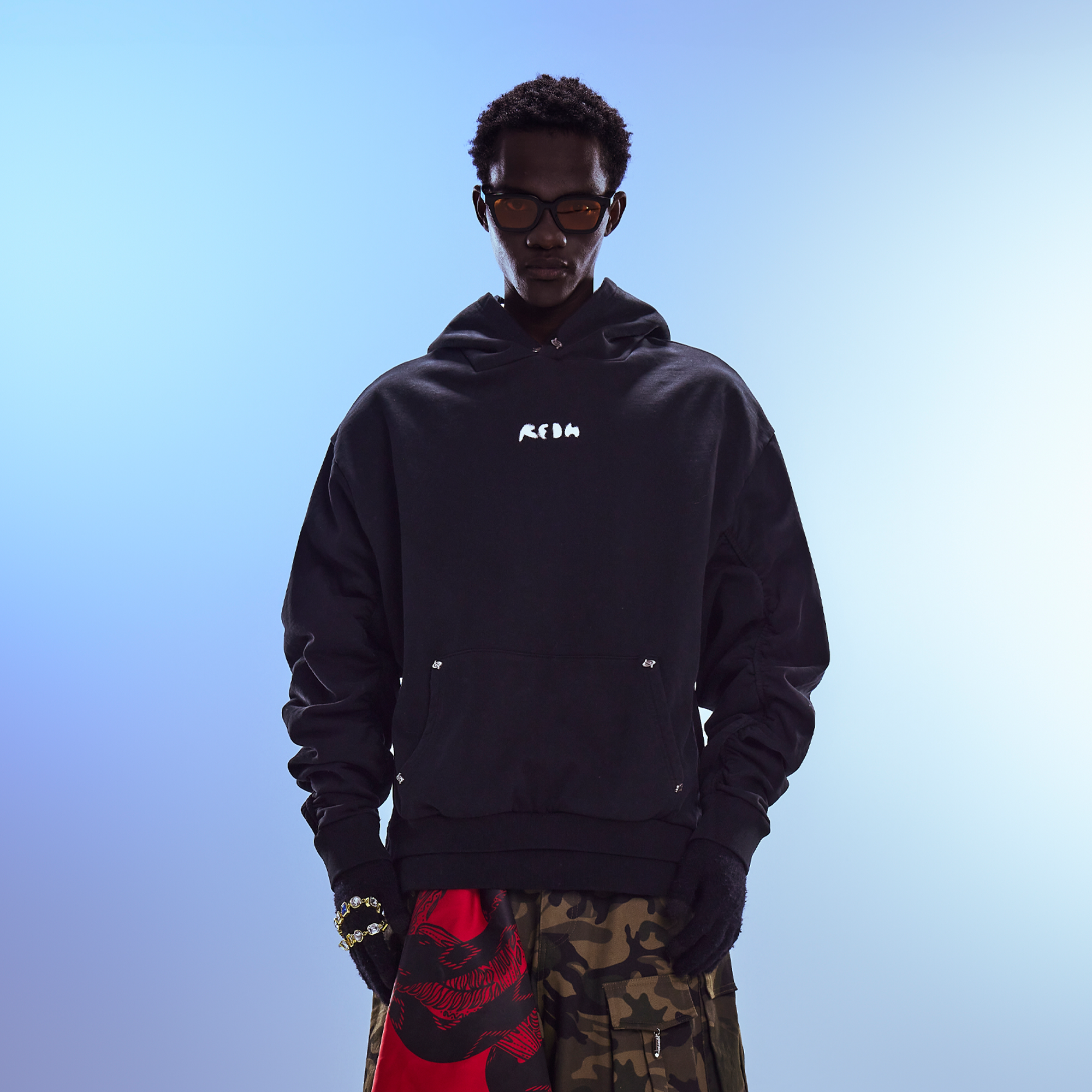 REDH Ruched Sleeve Washed Hoodie