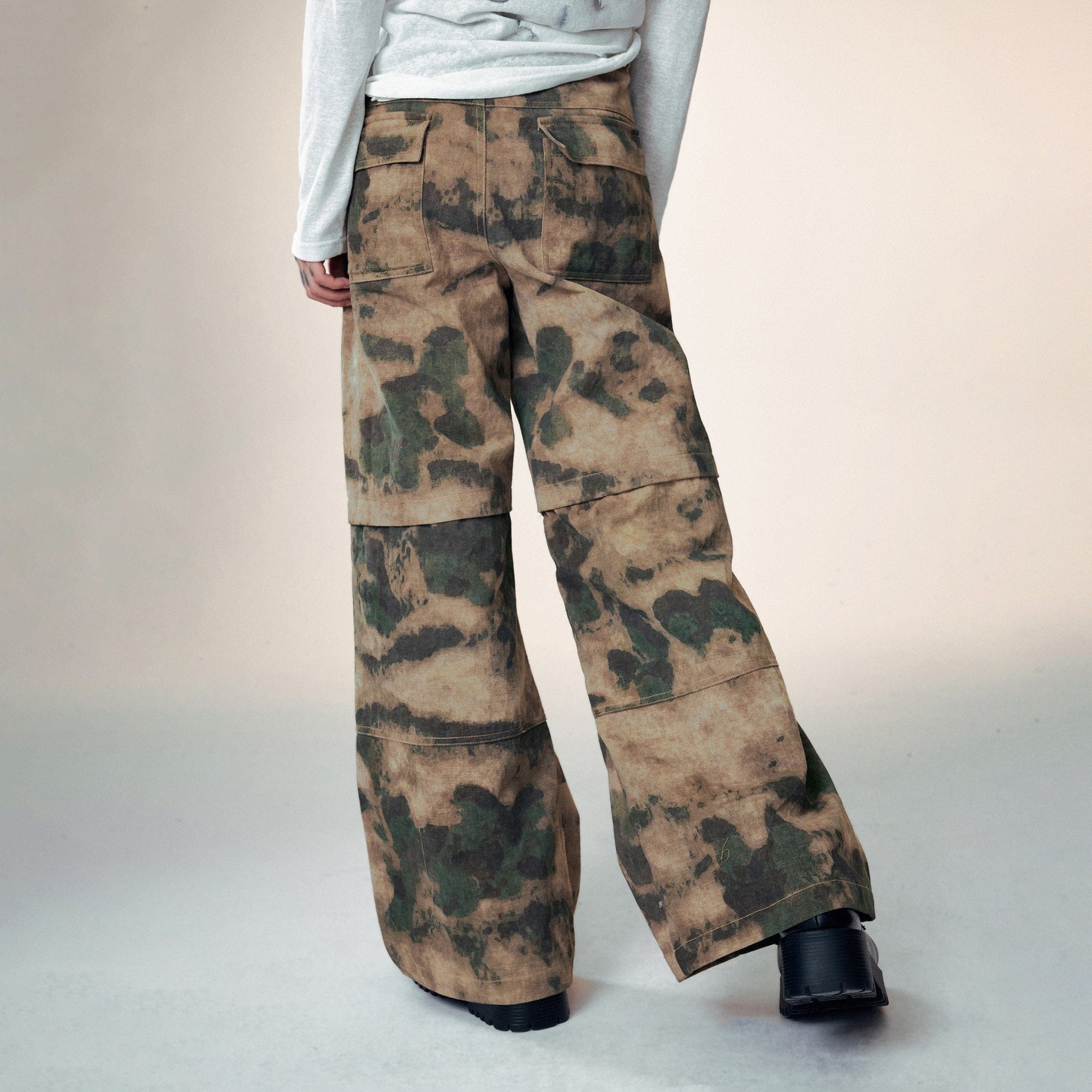 1997 POSTOFFICE Modern Layered Deconstructed Camo Pants, premium urban and streetwear designers apparel on PROJECTISR.com, 1997 POSTOFFICE