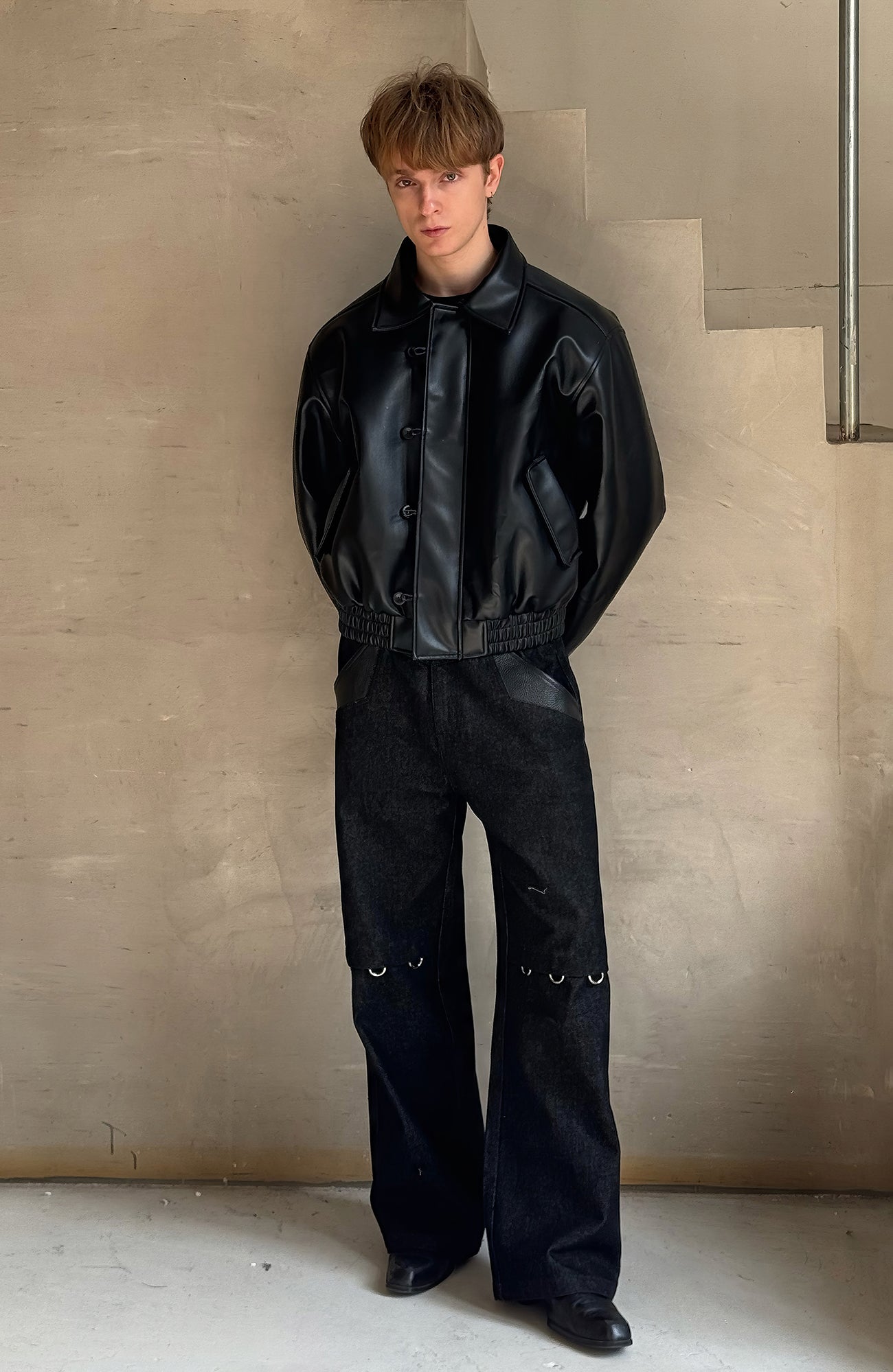 ESAIAS Retro Button-Up Faux Leather Puffer Jacket