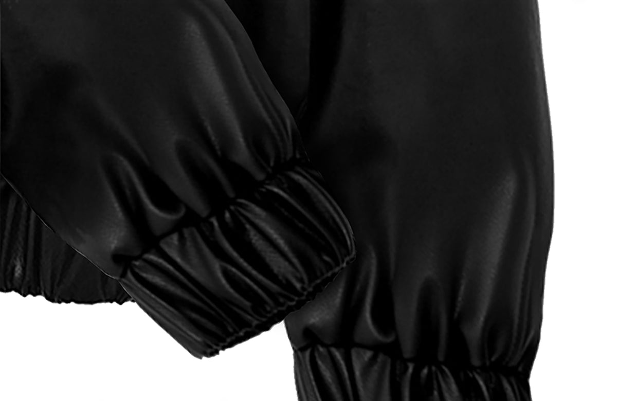 WANNA LAB Studded Embroidered Collar Faux Leather Jacket