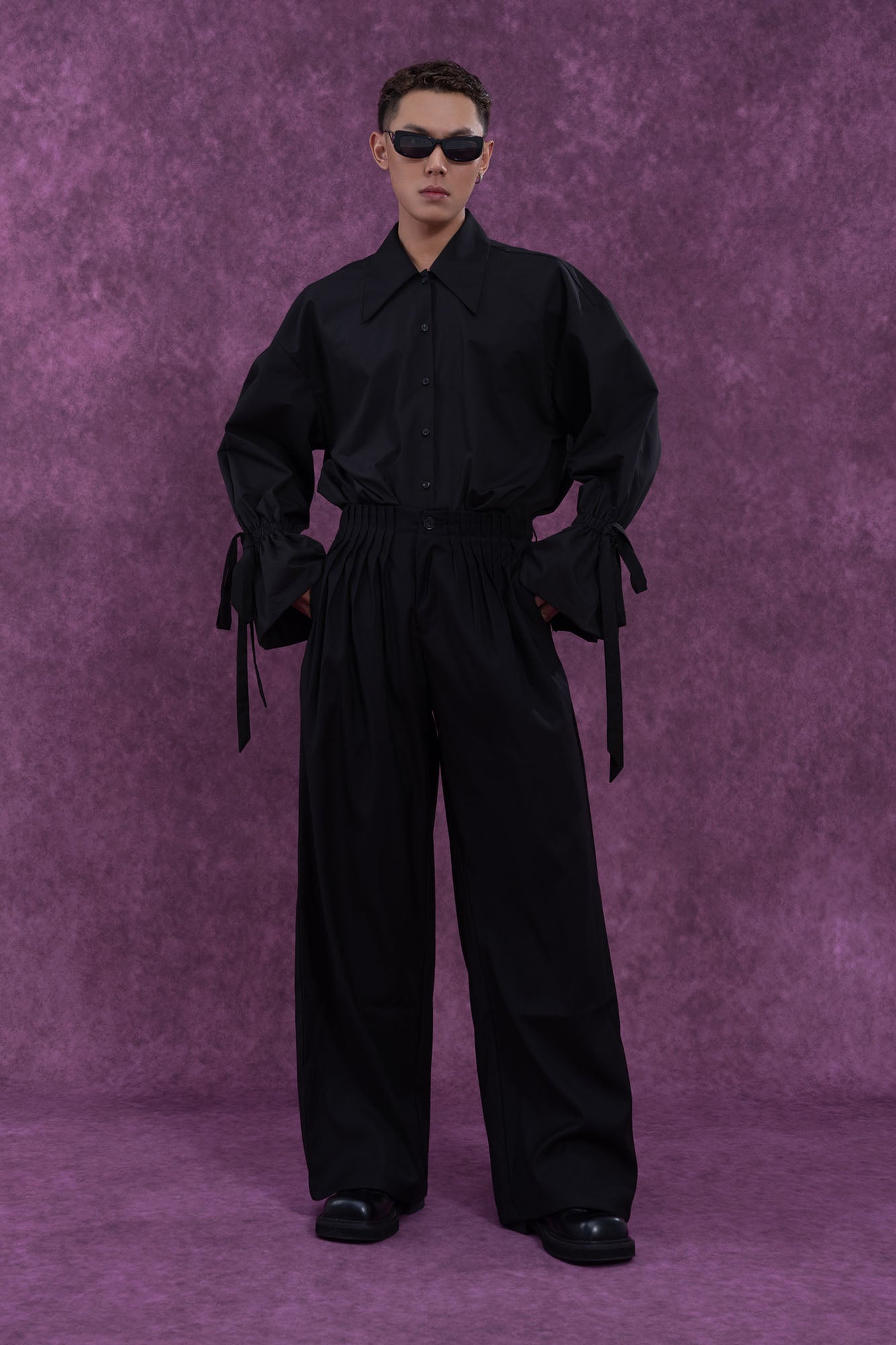 CLP Pleated Waist Structured Wide-Leg Pants