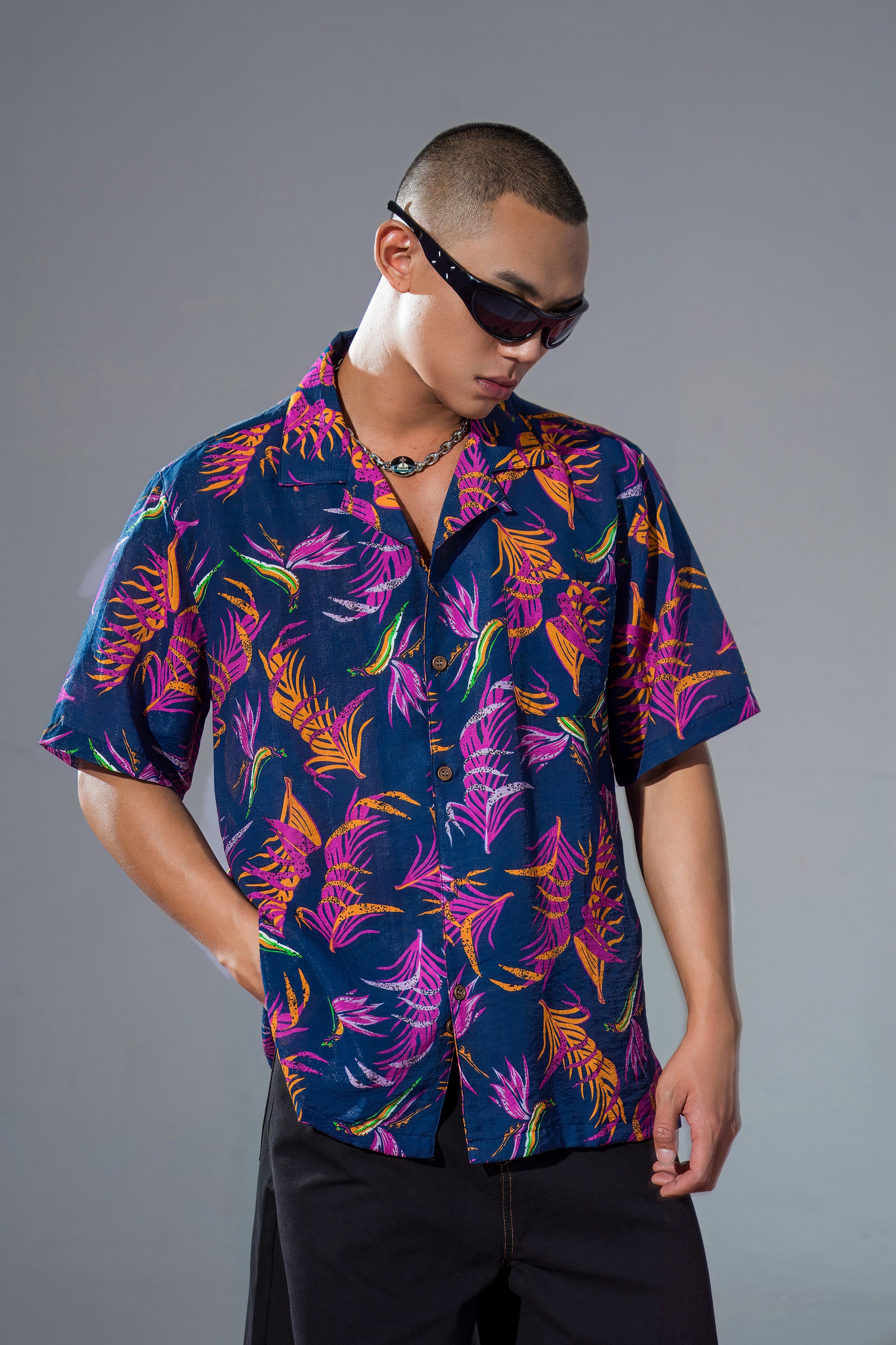 CLP Retro Feather Full-Print Half-Sleeve Shirt