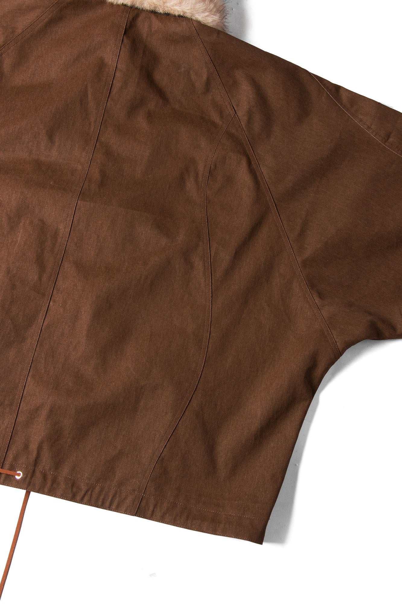 RELABEL Detachable Faux Fur Collar Drawstring Jacket Brown