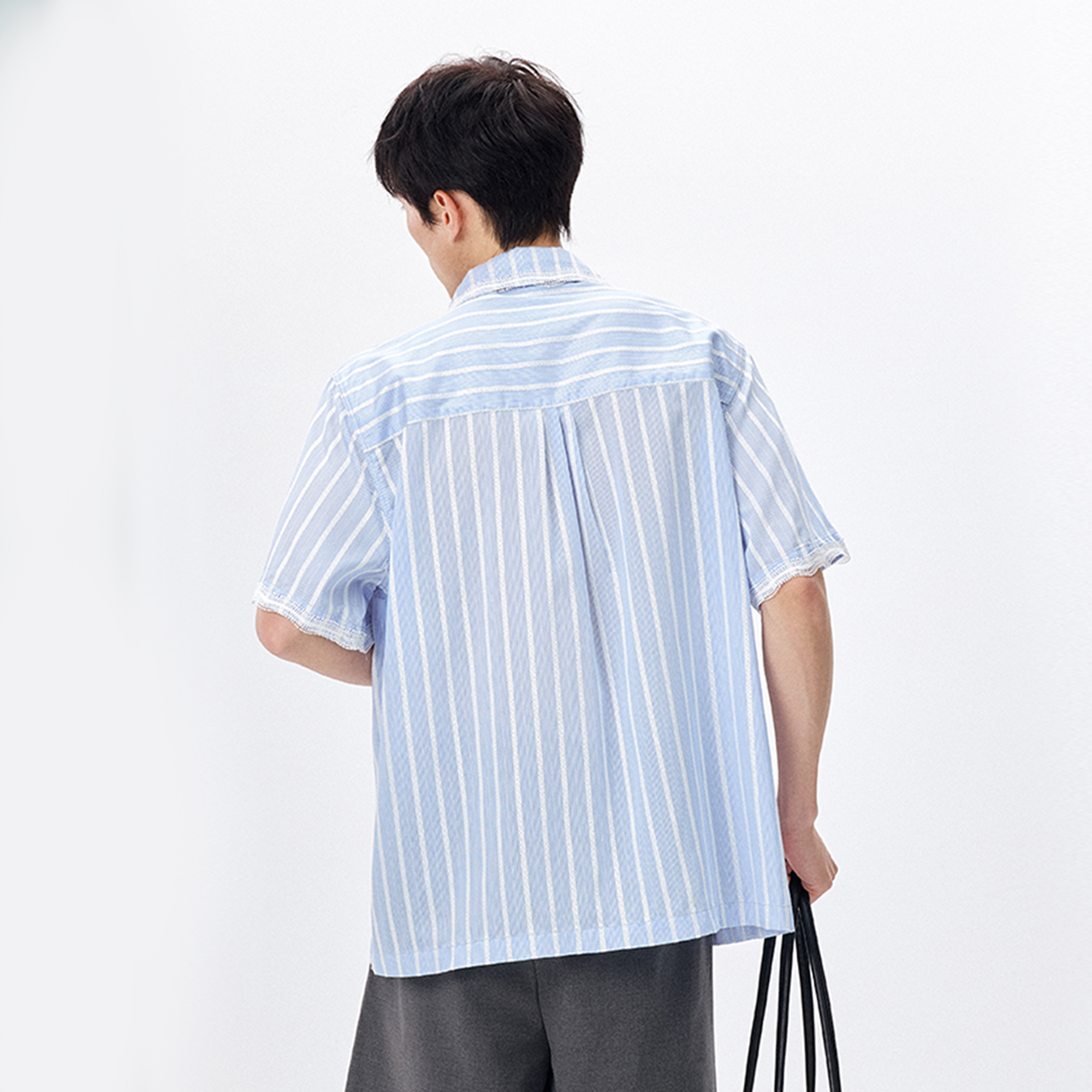 TUIMU Lace-Trim Striped Shirt