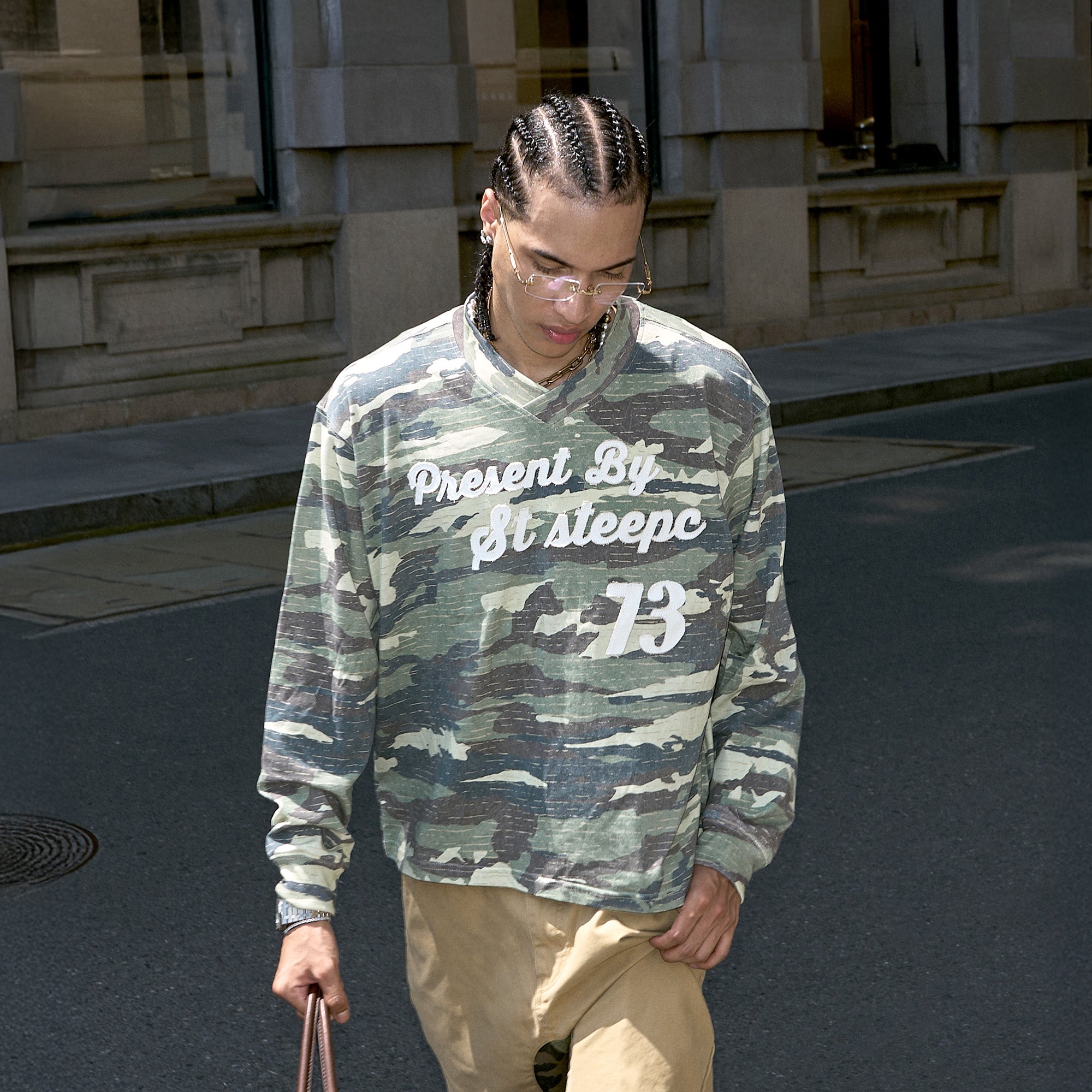 STEEPC No.73 Patch Washed Camo Long-Sleeve Tee, premium urban and streetwear designers apparel on PROJECTISR.com, STEEPC