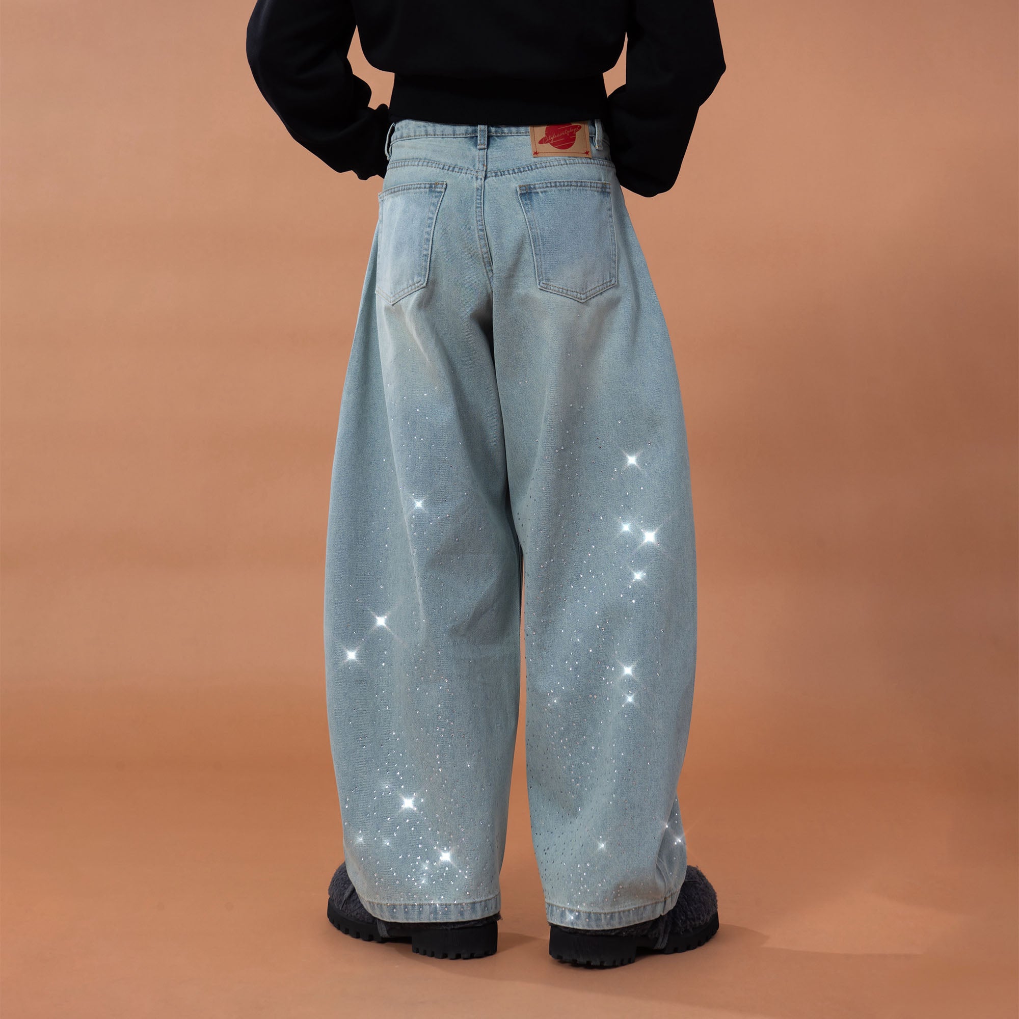 CLP Washed Diamond-Dusted Curved-Leg Jeans, premium urban and streetwear designers apparel on PROJECTISR.com, CLP