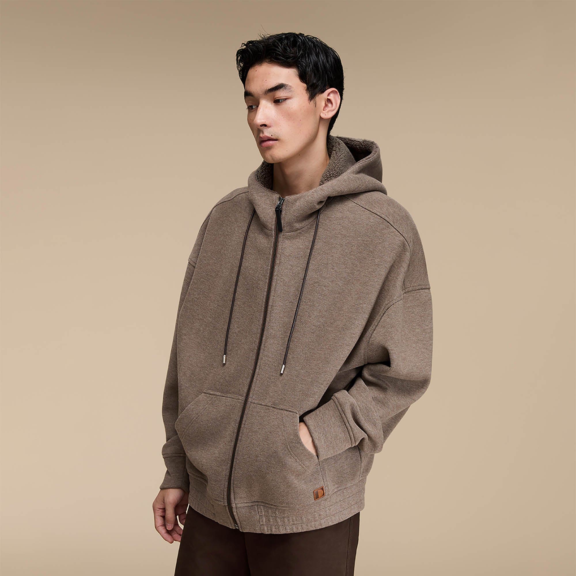 OPICLOTH Fleece-Lined Collared Hooded Jacket