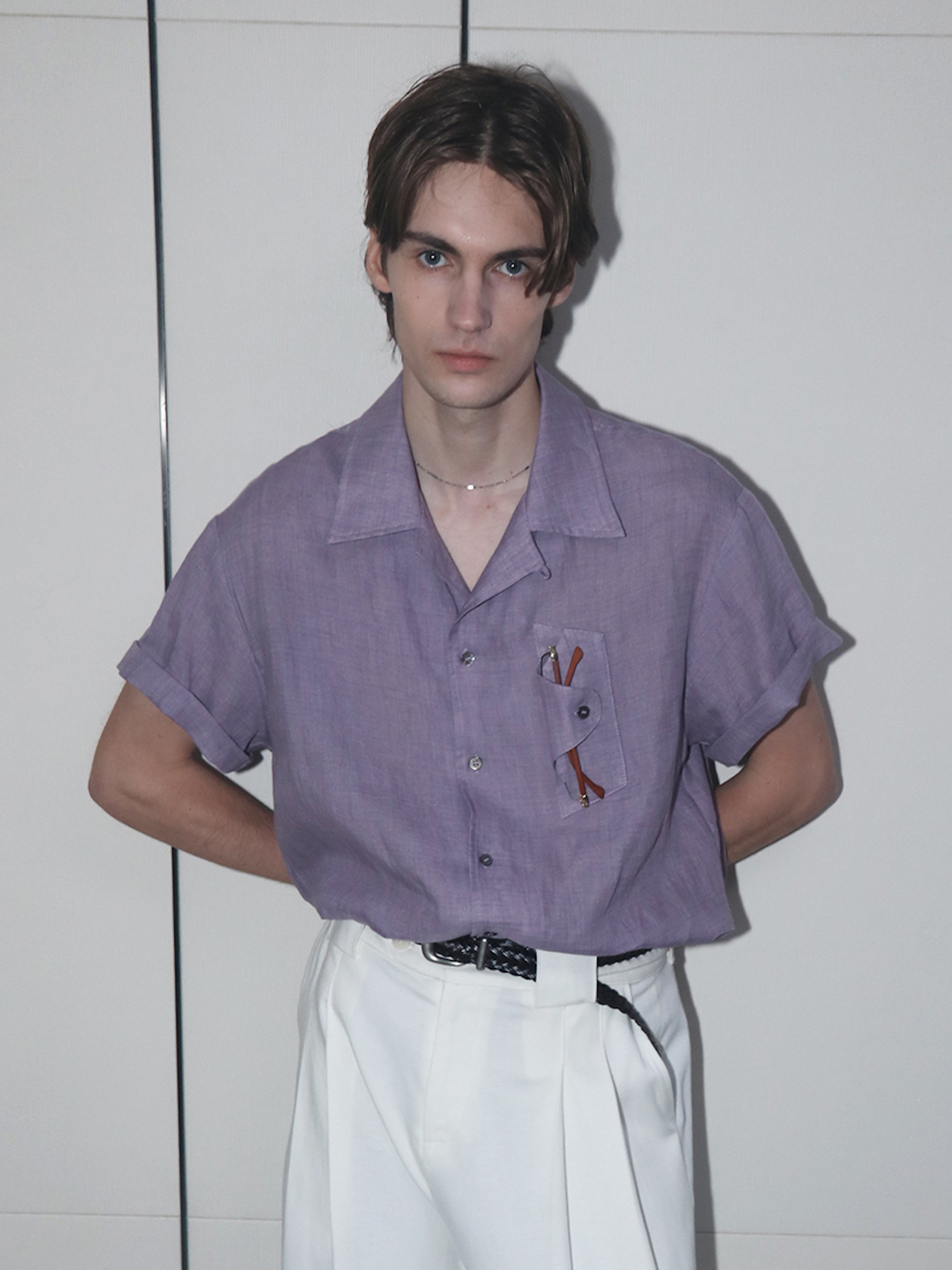 ASSEEN Linen Glasses Pocket Half Shirt