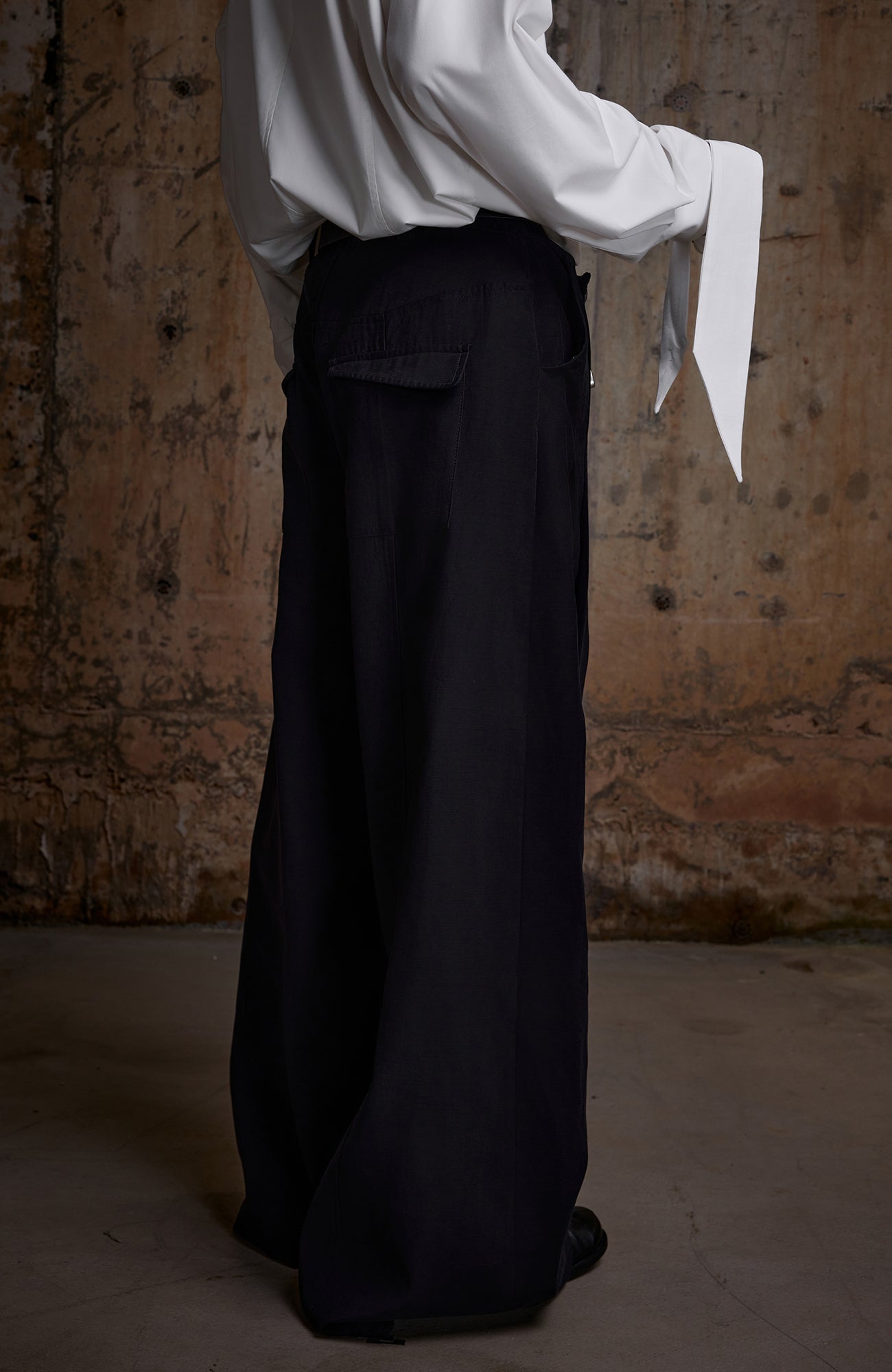2000RSK Crinkled Detachable Ribbon Wide-Leg Trousers