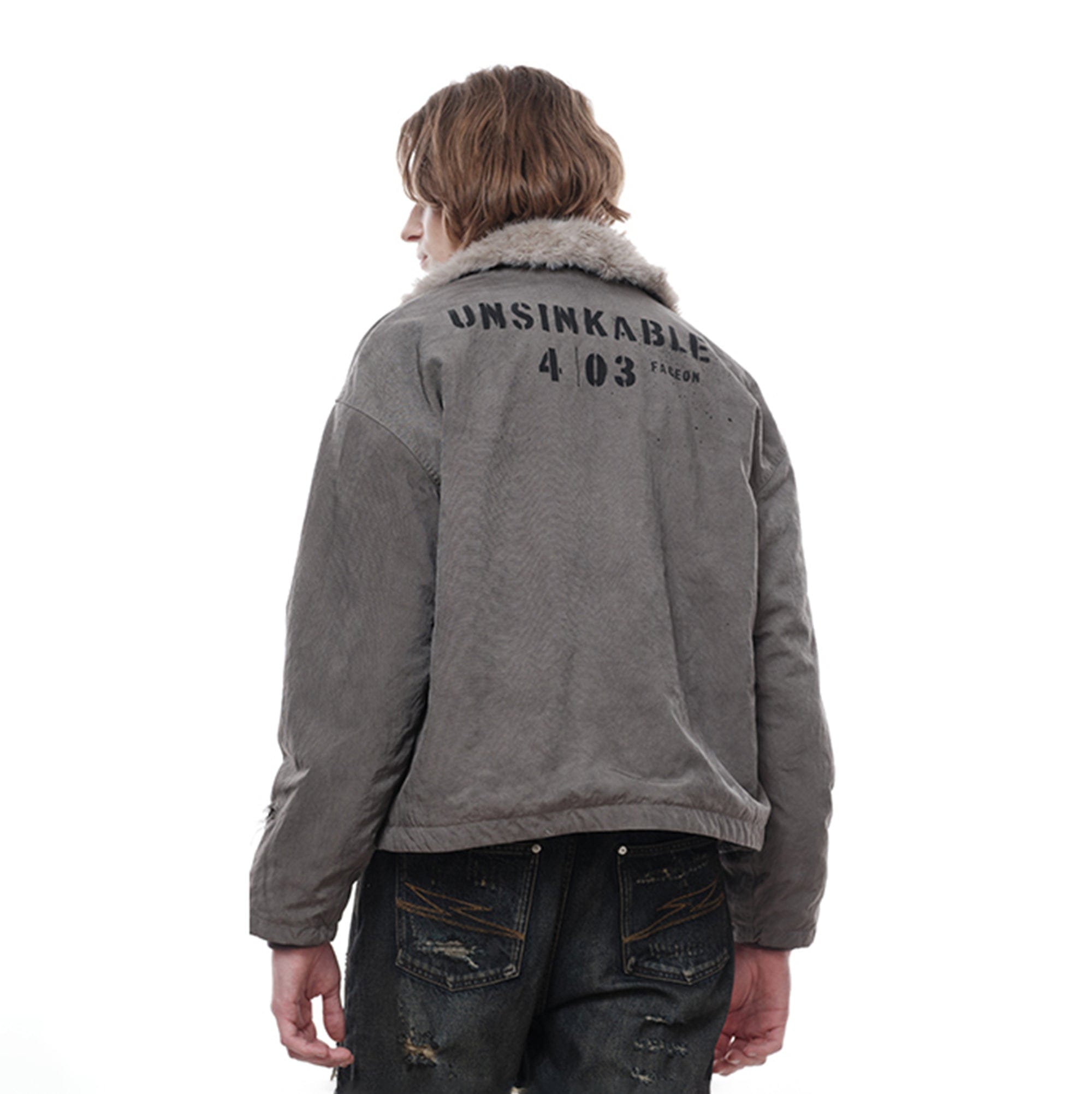 FACEONLAB Distressed Reversible Fuzzy N1 Military Jacket Grey