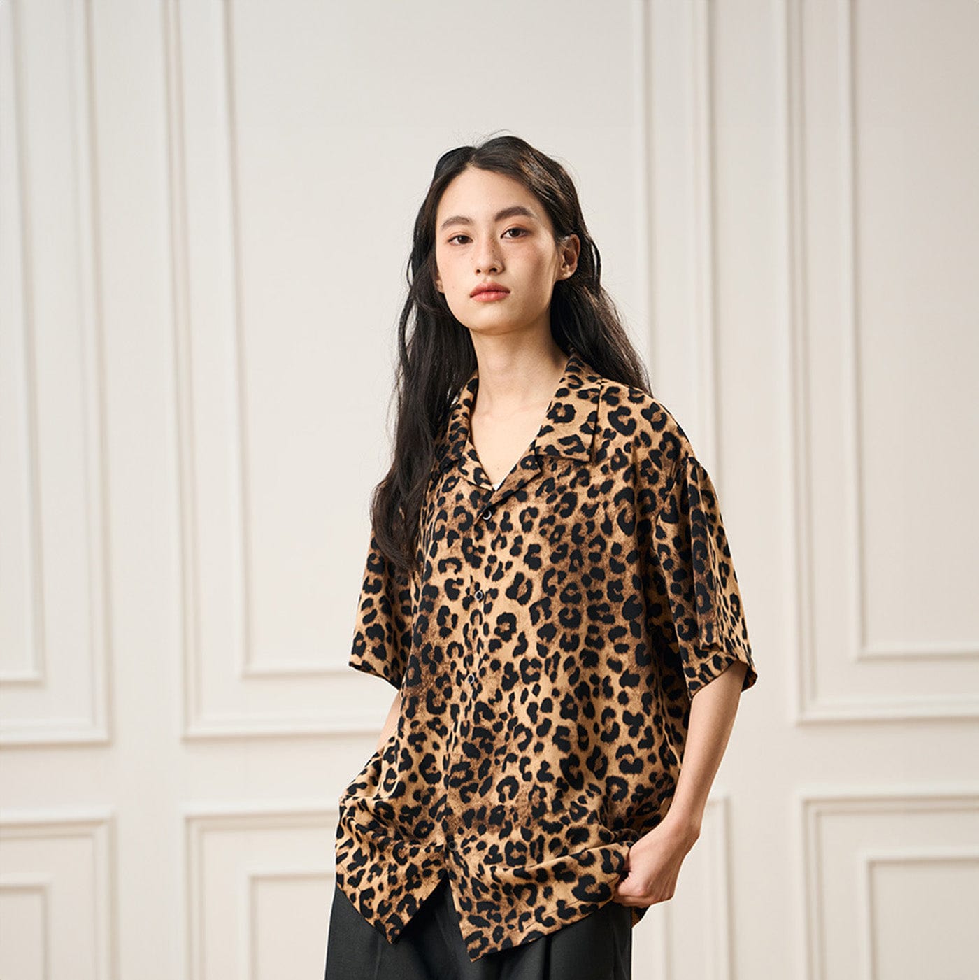 EPIC POETRY Leopard Cuban Half Shirt, M EPIC POETRY Leopard Cuban Half Shirt, M