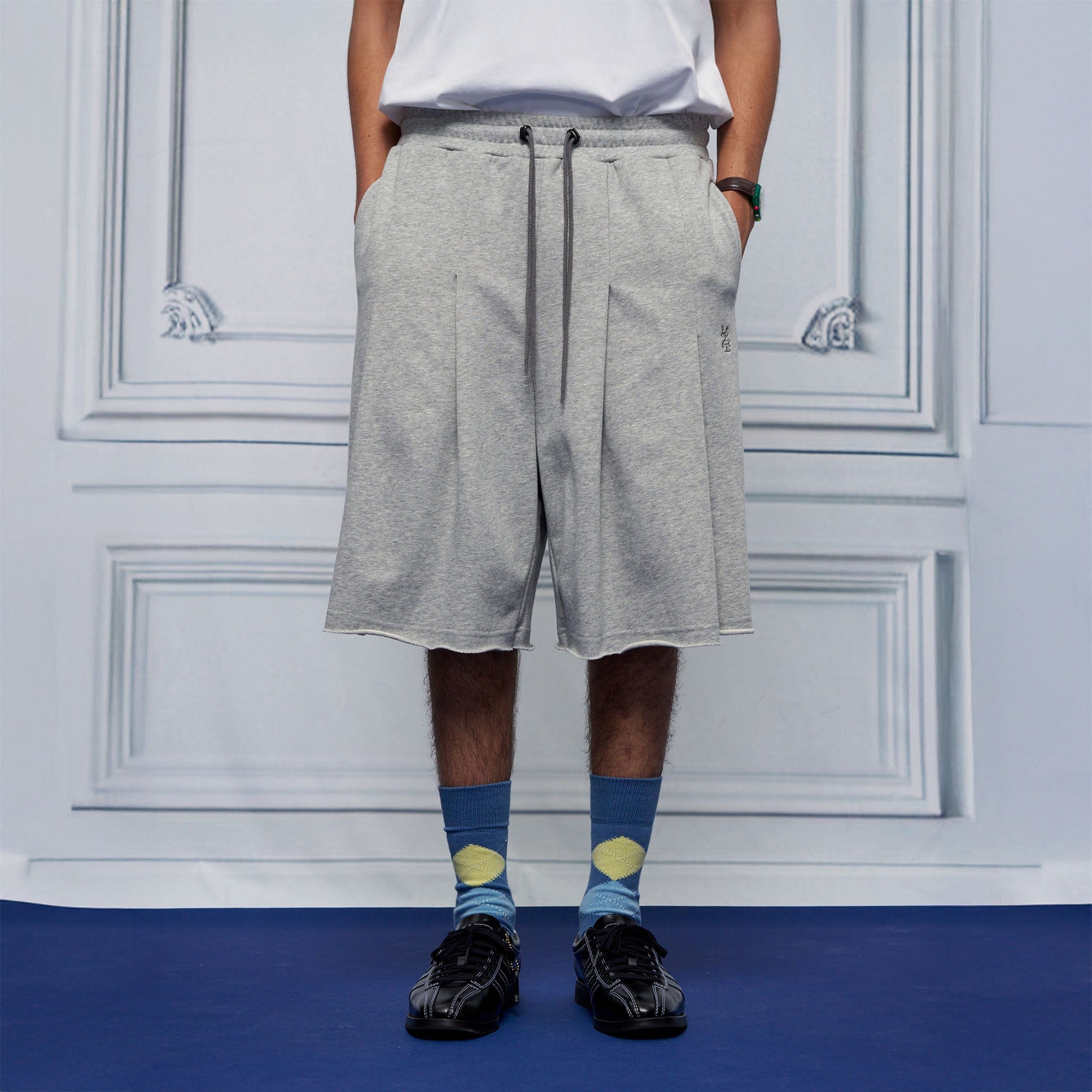 UNLIMITED MOTE Multi-Pleated Drawstring Raw-Hem Shorts, premium urban and streetwear designers apparel on PROJECTISR.com, UNLIMITED MOTE
