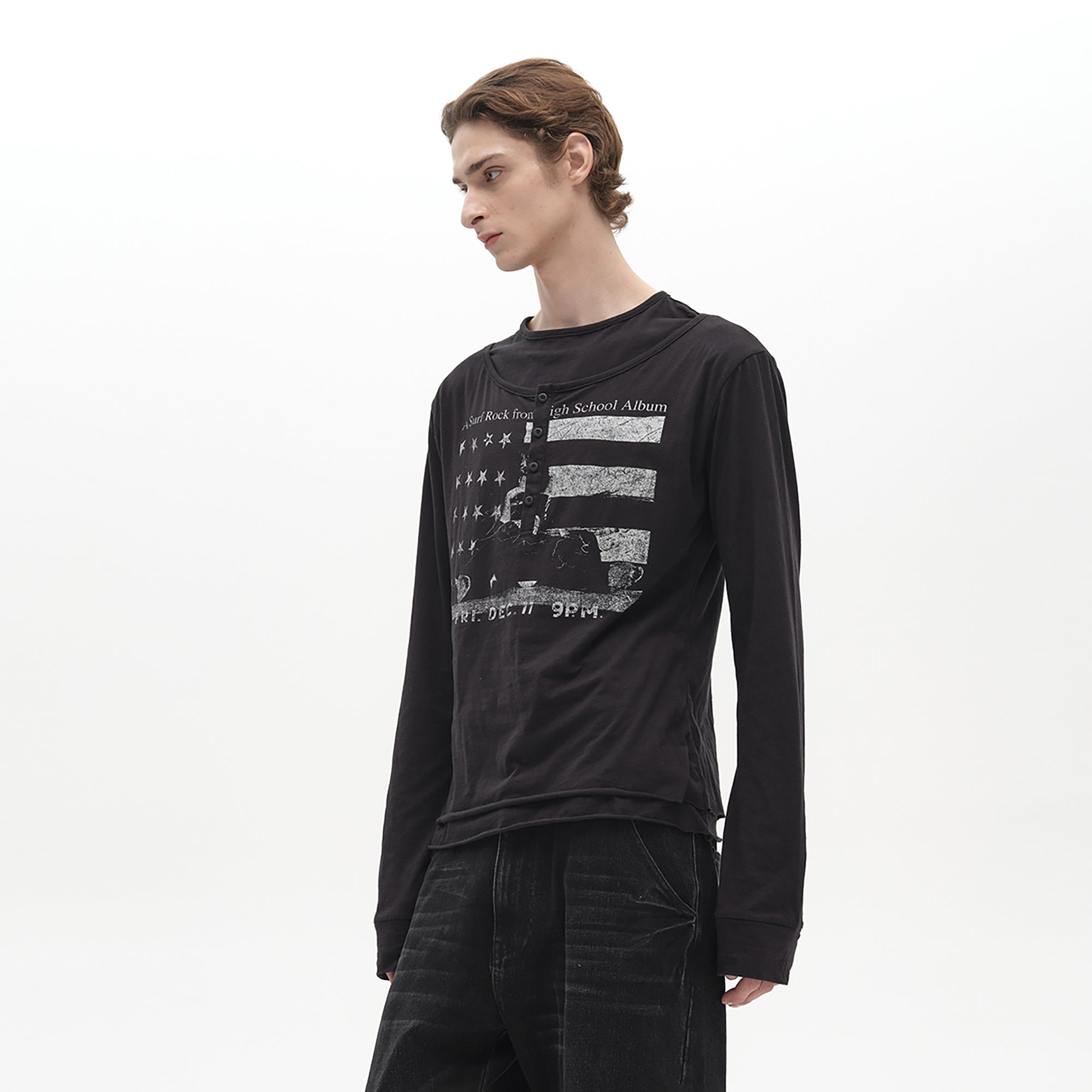 SADSOUP Layered Henley Graphic Long-Sleeve Tee