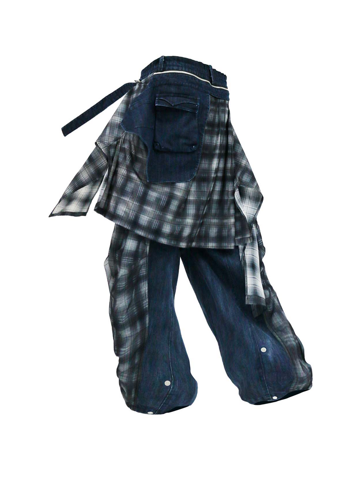 RELABEL Deconstructed Plaid Layered Fleece Cargo Jeans