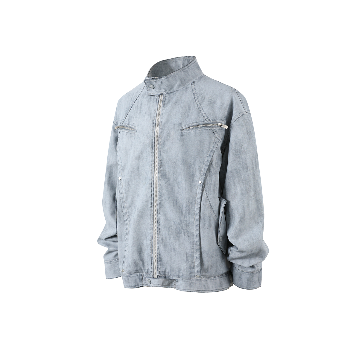 REMODUTION Deconstructed Washed Faux Leather Biker Jacket