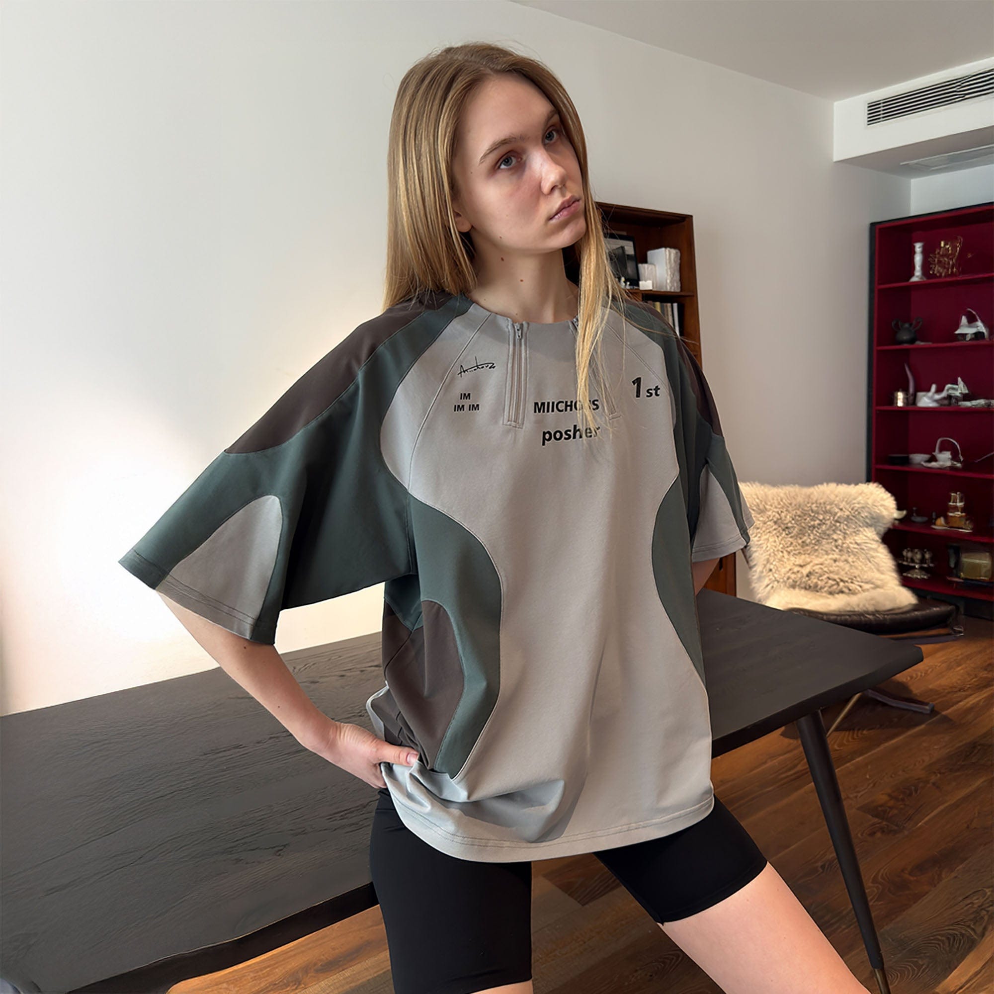 MIICHOUS Arc Spliced Dual Half-Zip Raglan T-Shirt
