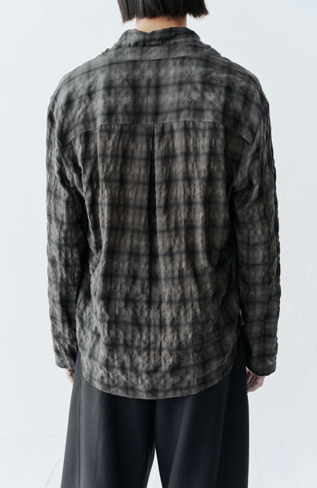 GRAINMUSTARD Plaid Crinkled Cowl Neck Shirt