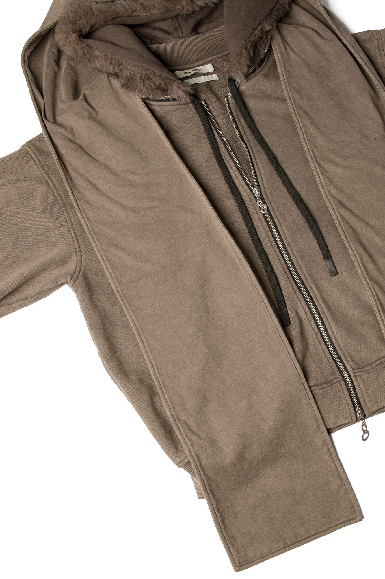 RELABEL Detachable Faux Fur Hood Jacket Brown