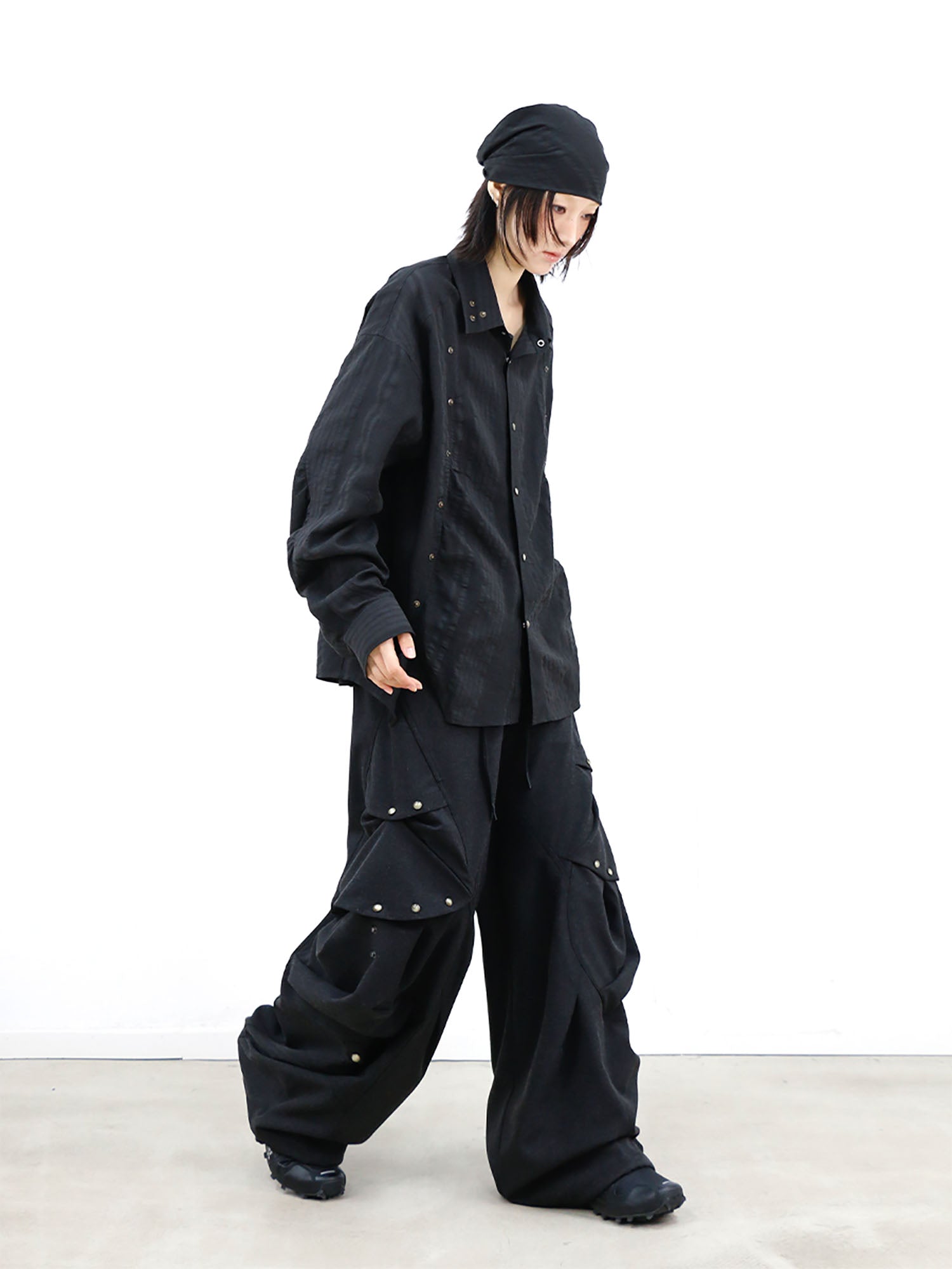 RELABEL Studded Detachable Scarf Shirt Black, premium urban and streetwear designers apparel on PROJECTISR.com, RELABEL