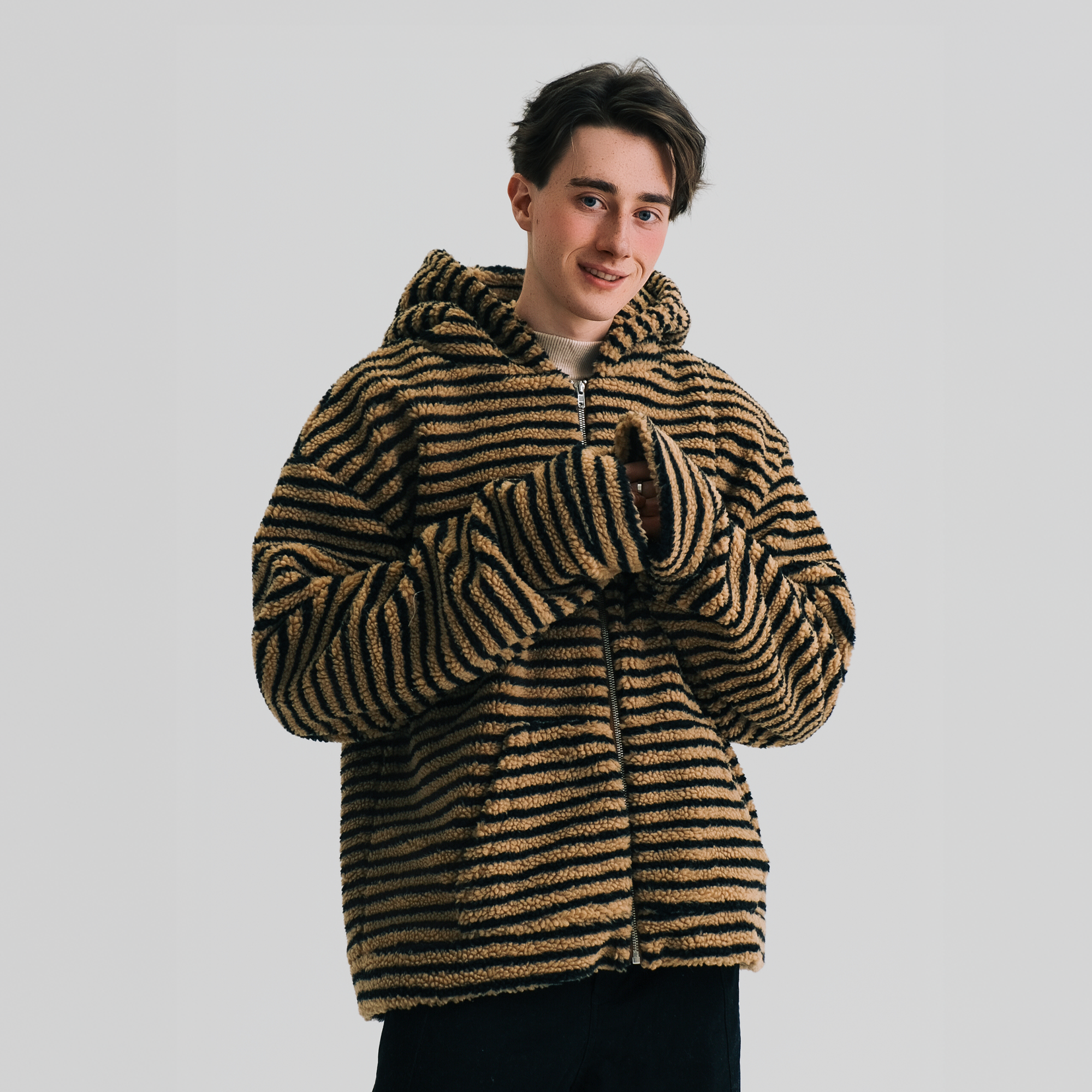 WIID Contrast Striped Fleece Hoodie Jacket