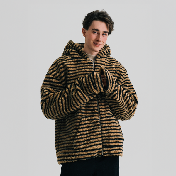 WIID Contrast Striped Fleece Hoodie Jacket