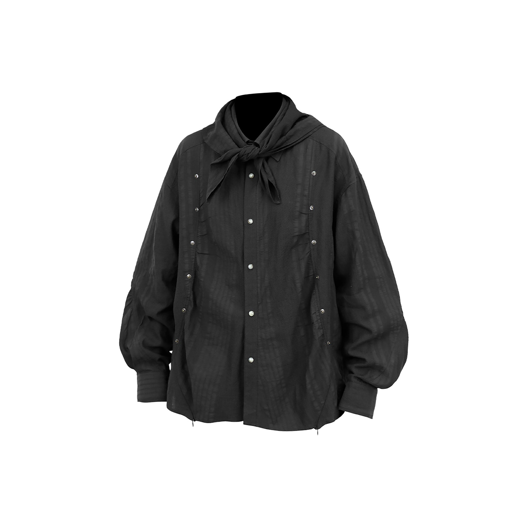 RELABEL Studded Detachable Scarf Shirt Black, premium urban and streetwear designers apparel on PROJECTISR.com, RELABEL