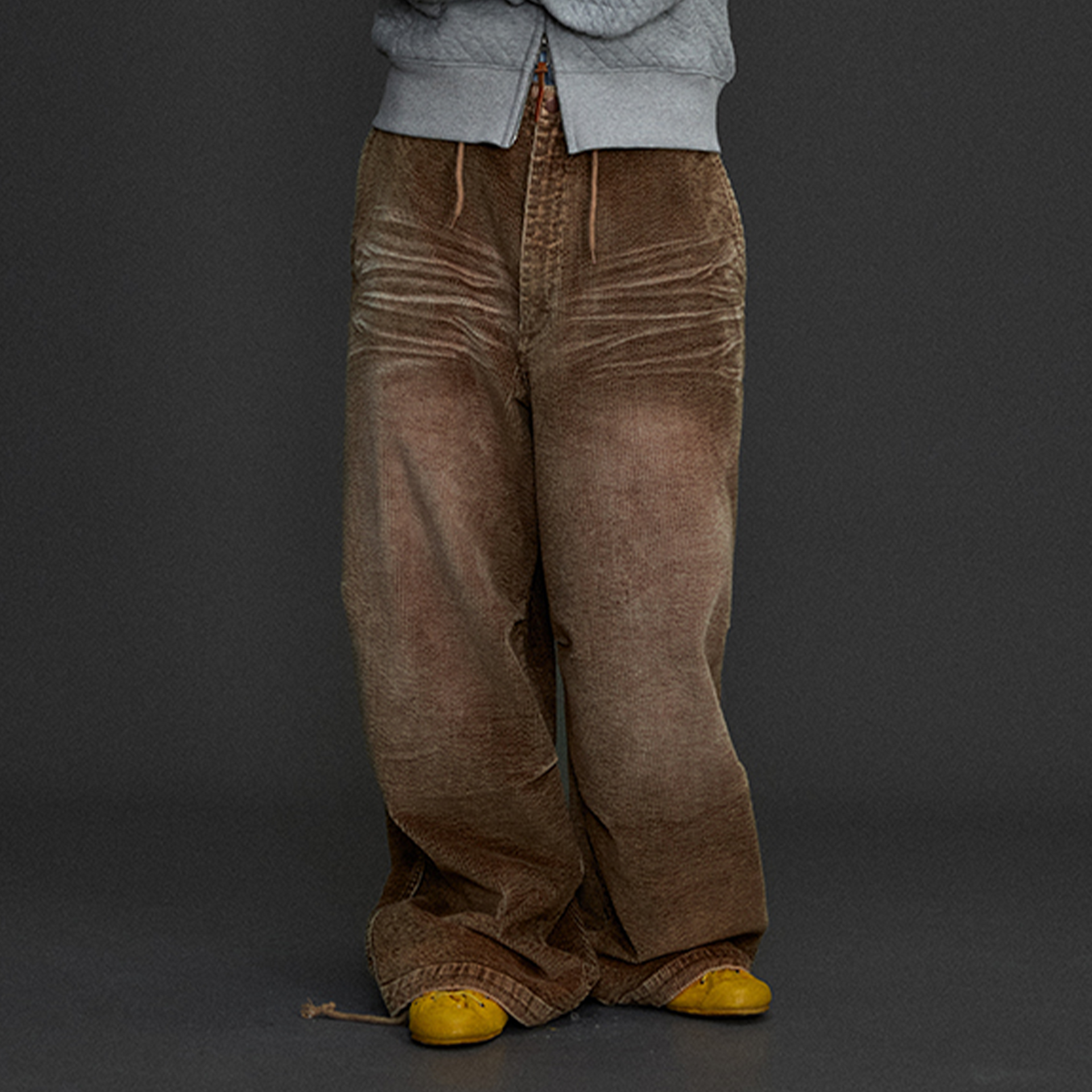 NIANJIUYIKOUER Washed Distressed Corduroy Wide-Leg Pants